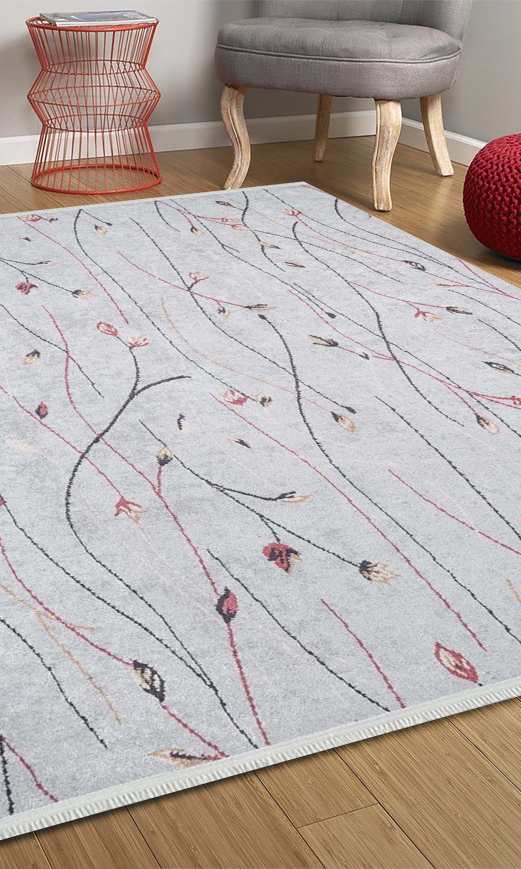 Diara Neutral Gray Minimalist Flower Design Gray Rug