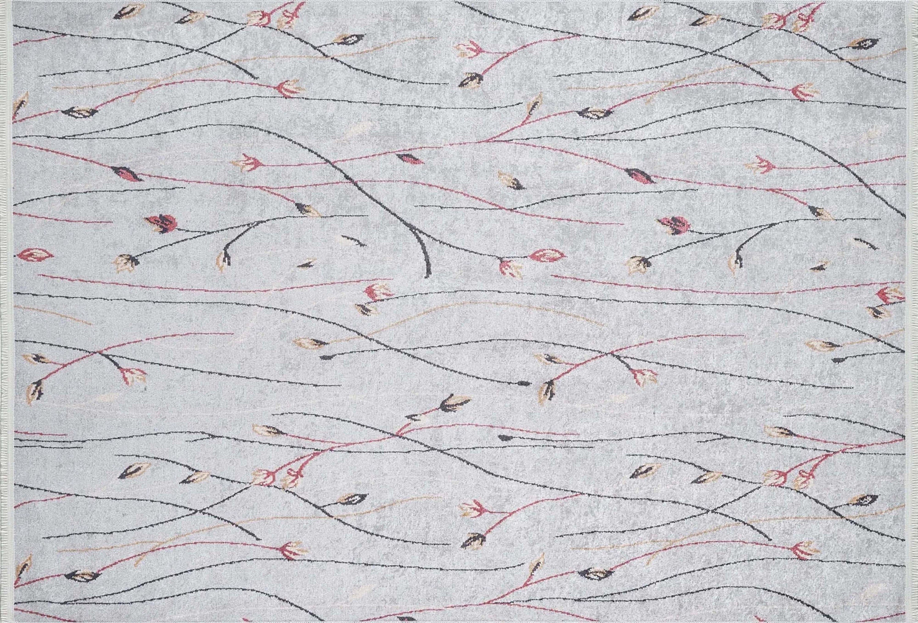 Diara Neutral Gray Minimalist Flower Design Gray Rug