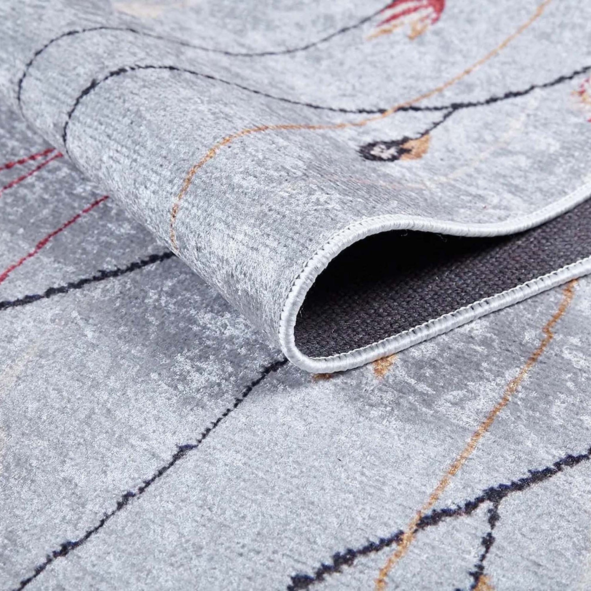 Diara Neutral Gray Minimalist Flower Design Gray Rug