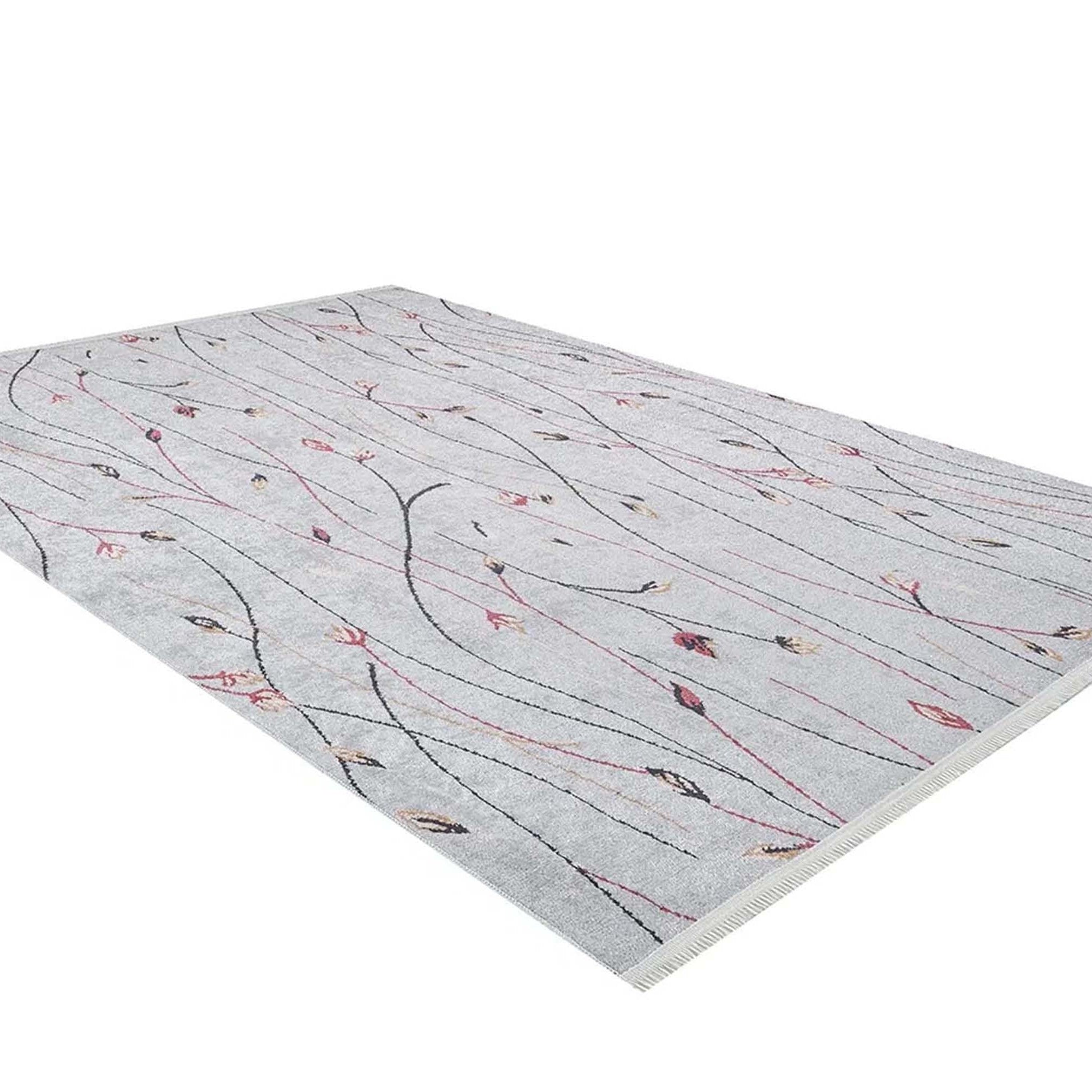 Diara Neutral Gray Minimalist Flower Design Gray Rug