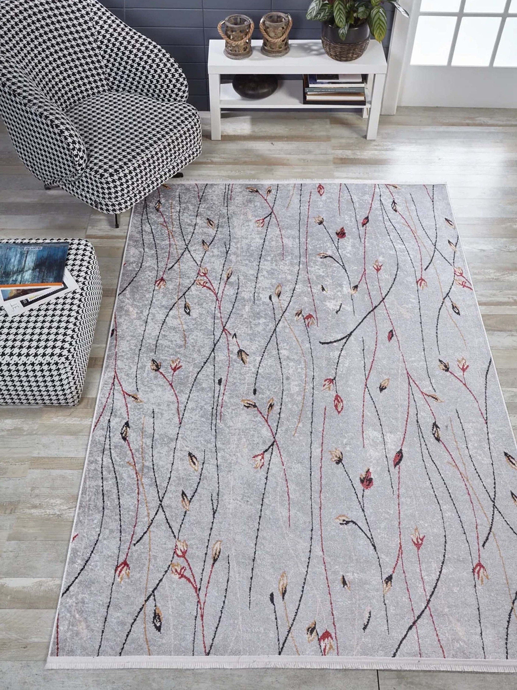 Diara Neutral Gray Minimalist Flower Design Gray Rug
