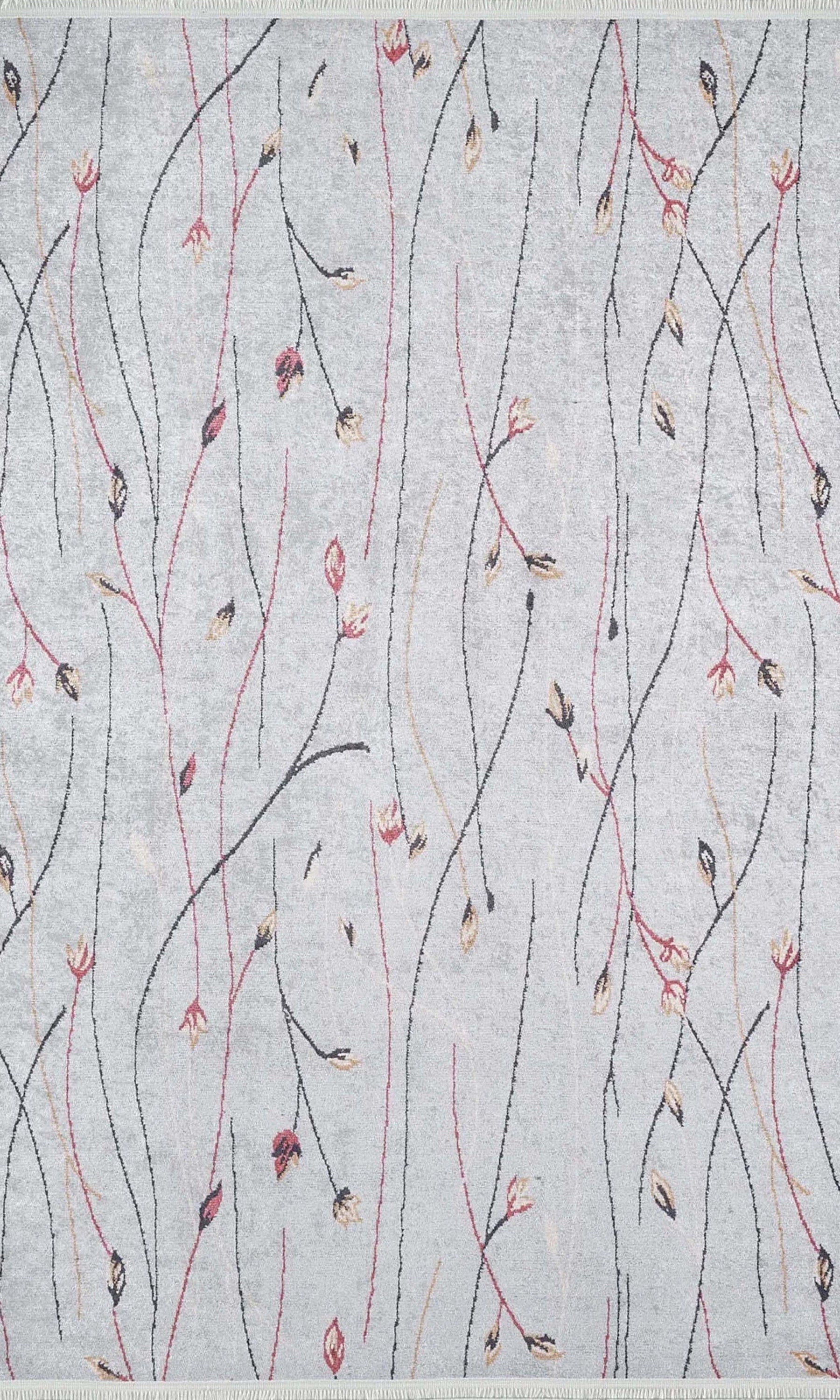 Diara Neutral Gray Minimalist Flower Design Gray Rug