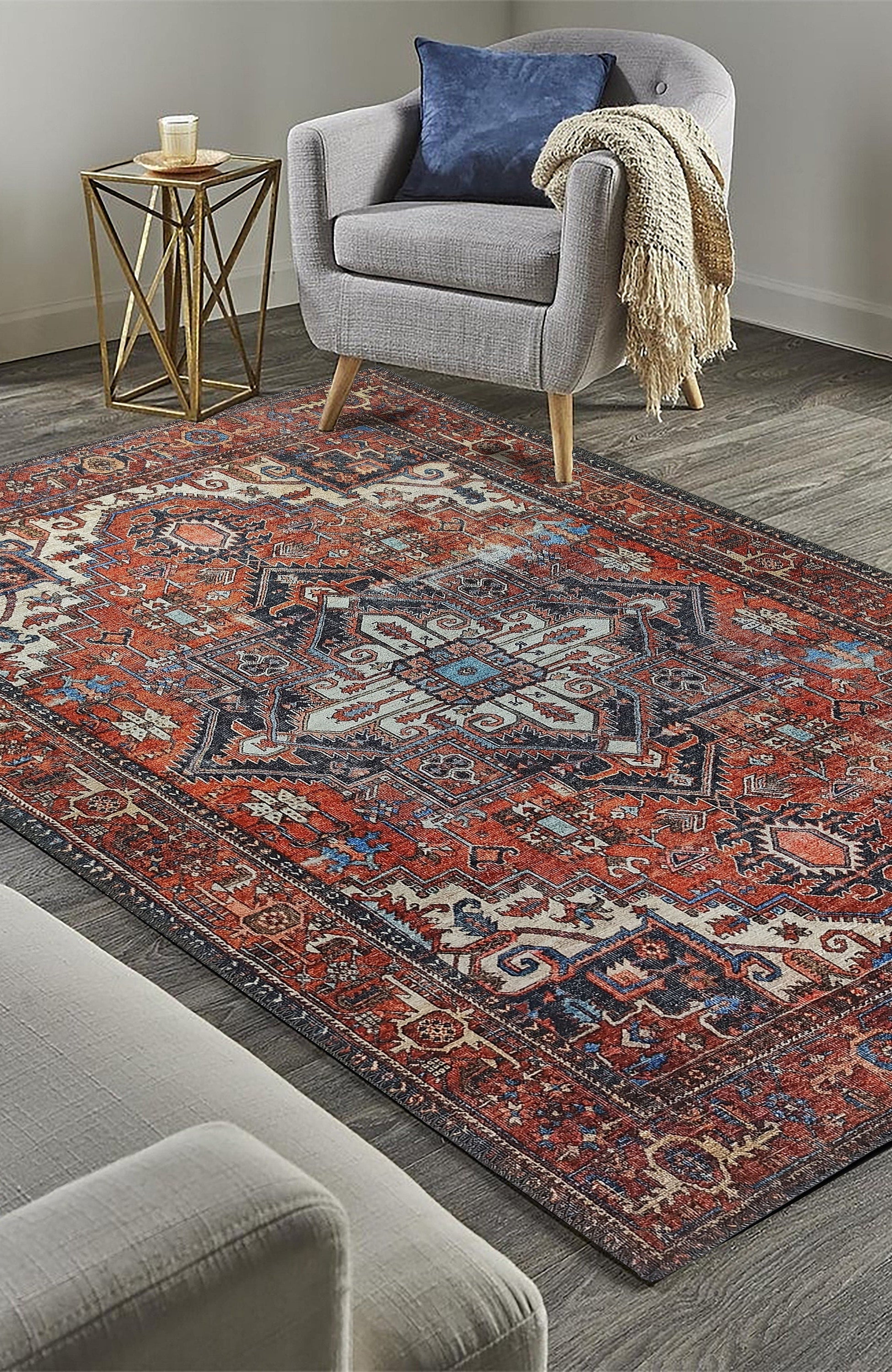 Diva Turkish Red Blue Gray Rug