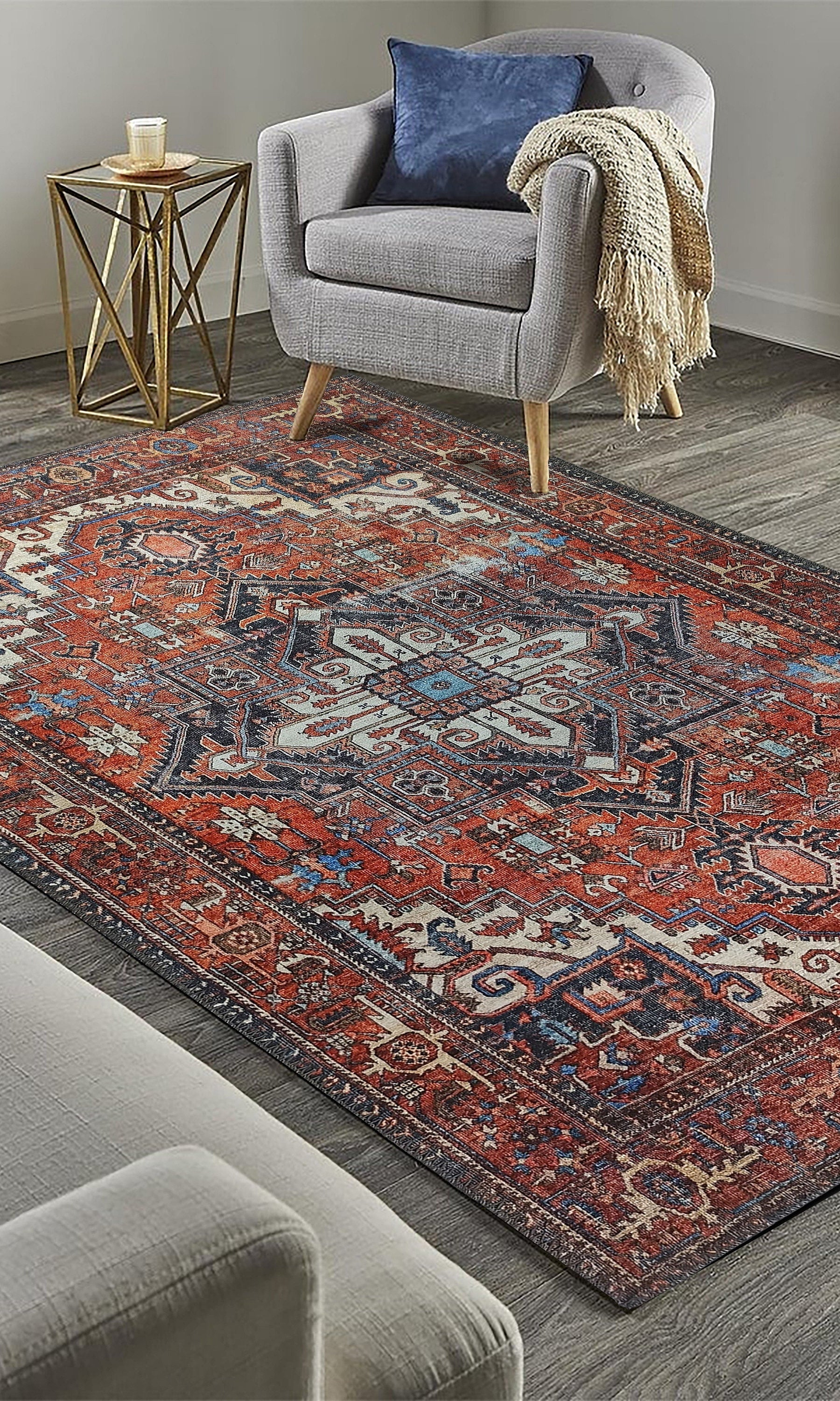 Diva Turkish Red Blue Gray Rug