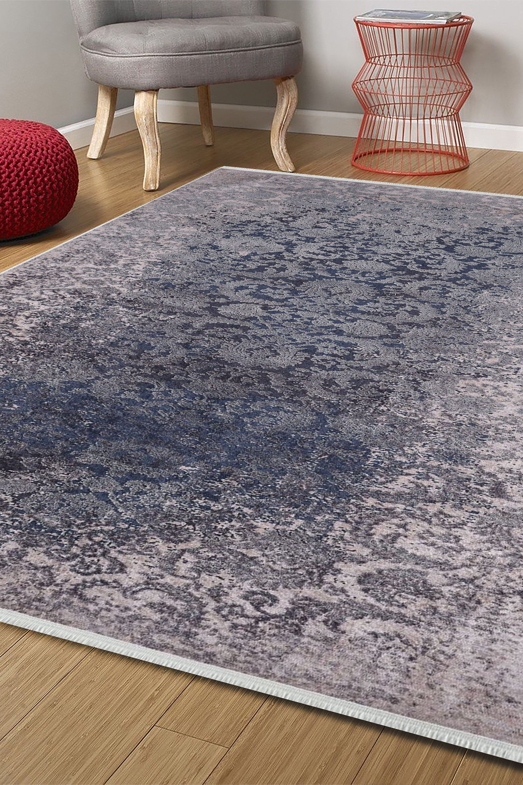 Ece Distressed Black Muted Pink Blush Rug