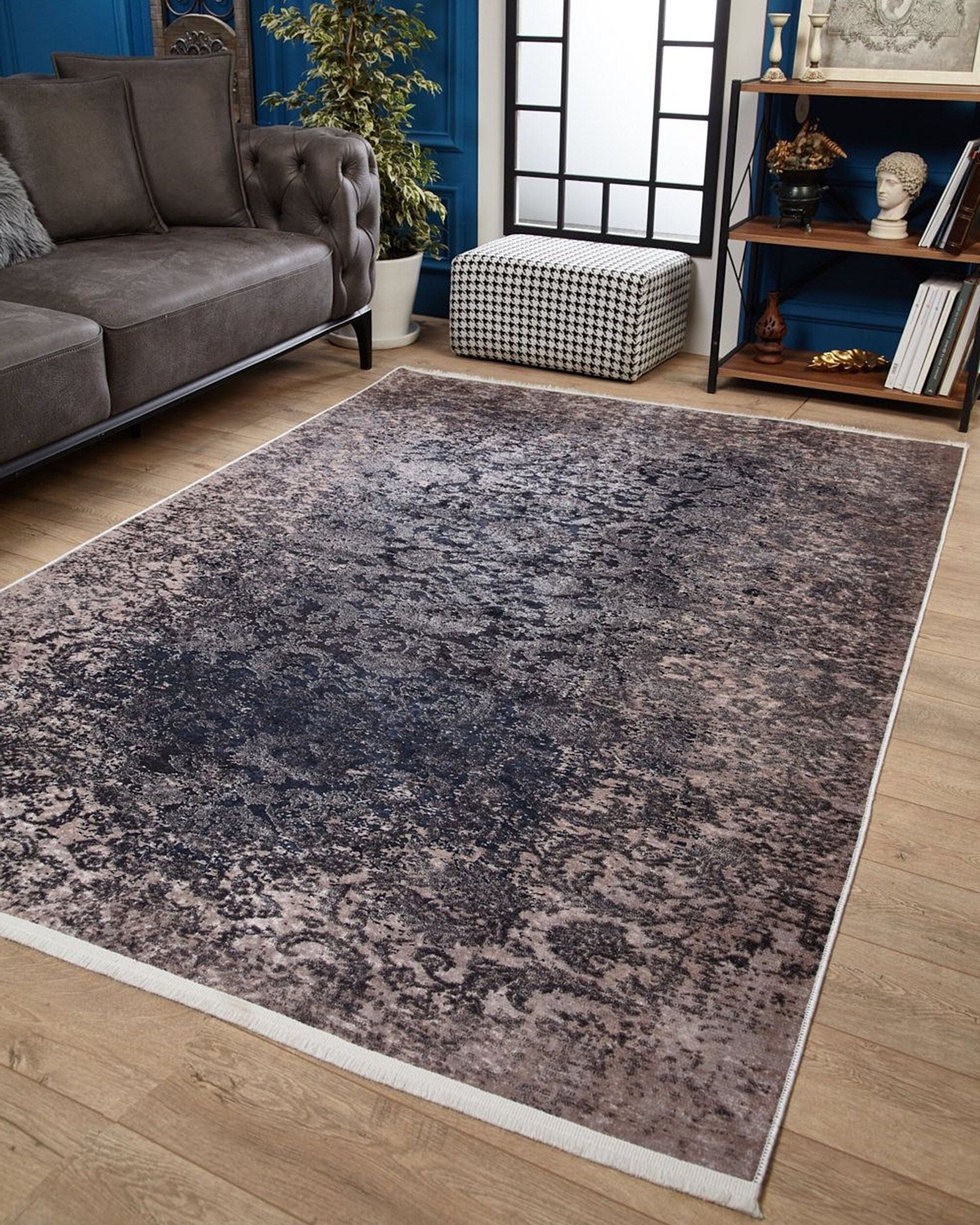 Ece Distressed Black Muted Pink Blush Rug