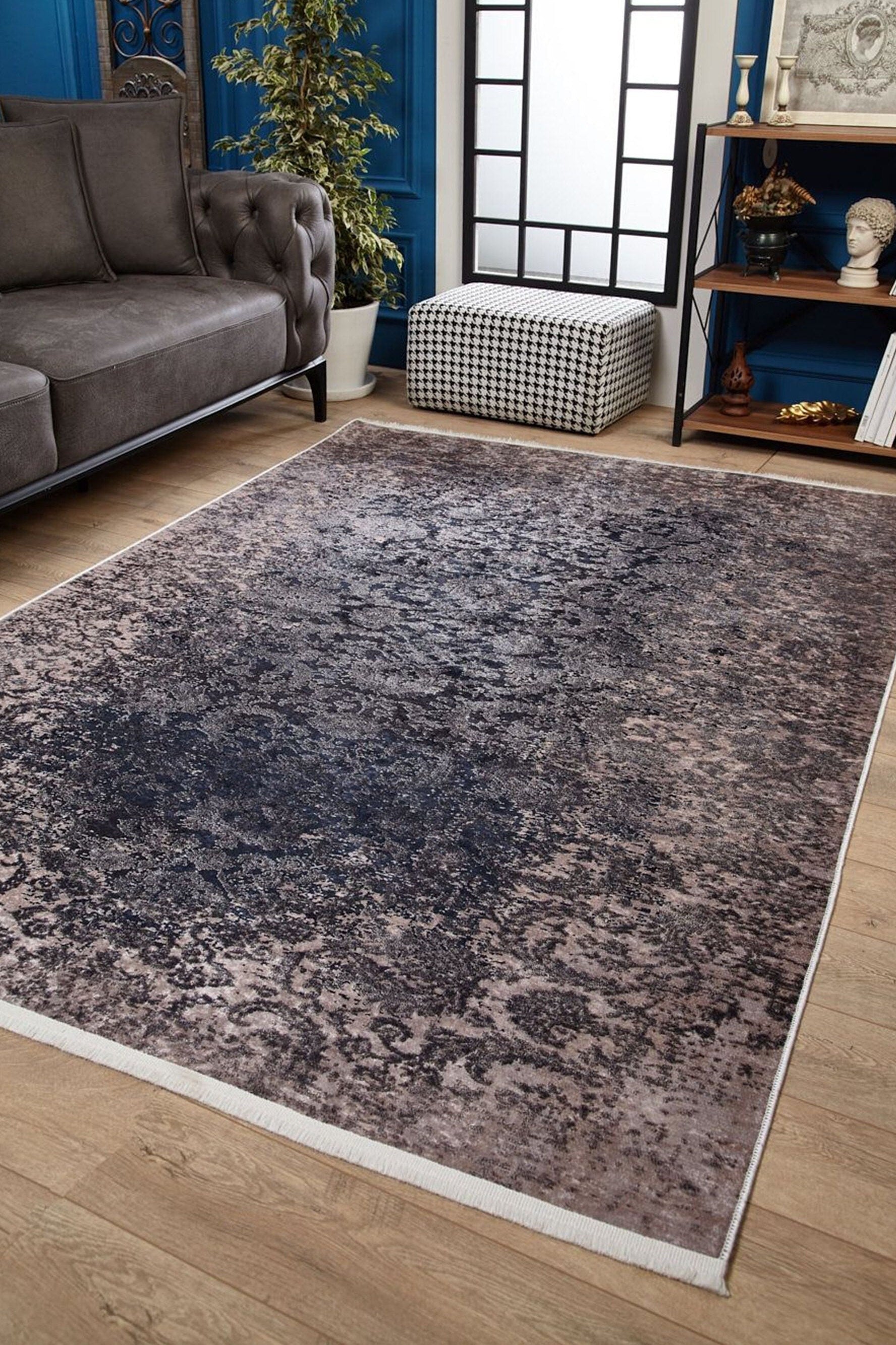 Ece Distressed Black Muted Pink Blush Rug