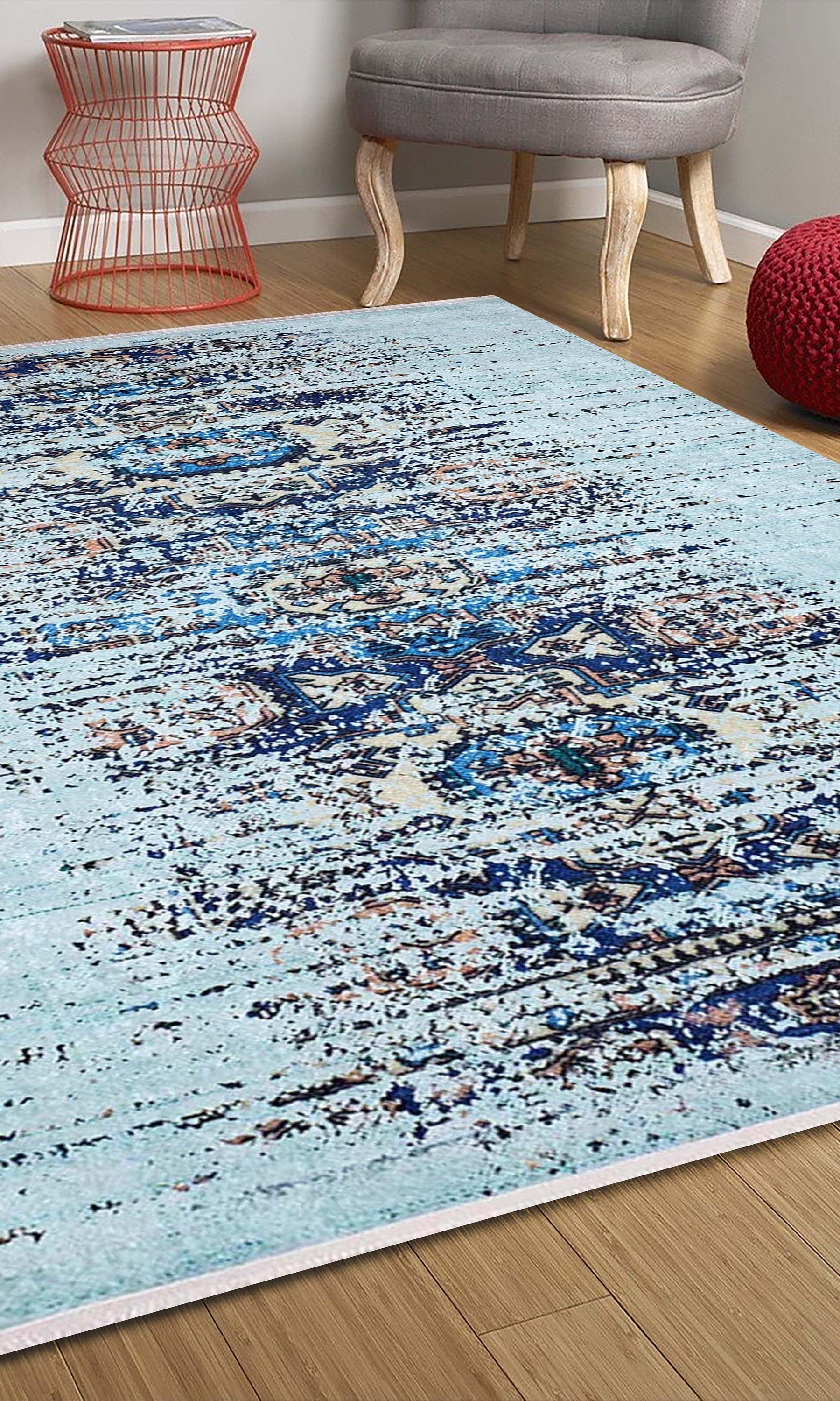 Efet Distressed Blue Turkish Rug