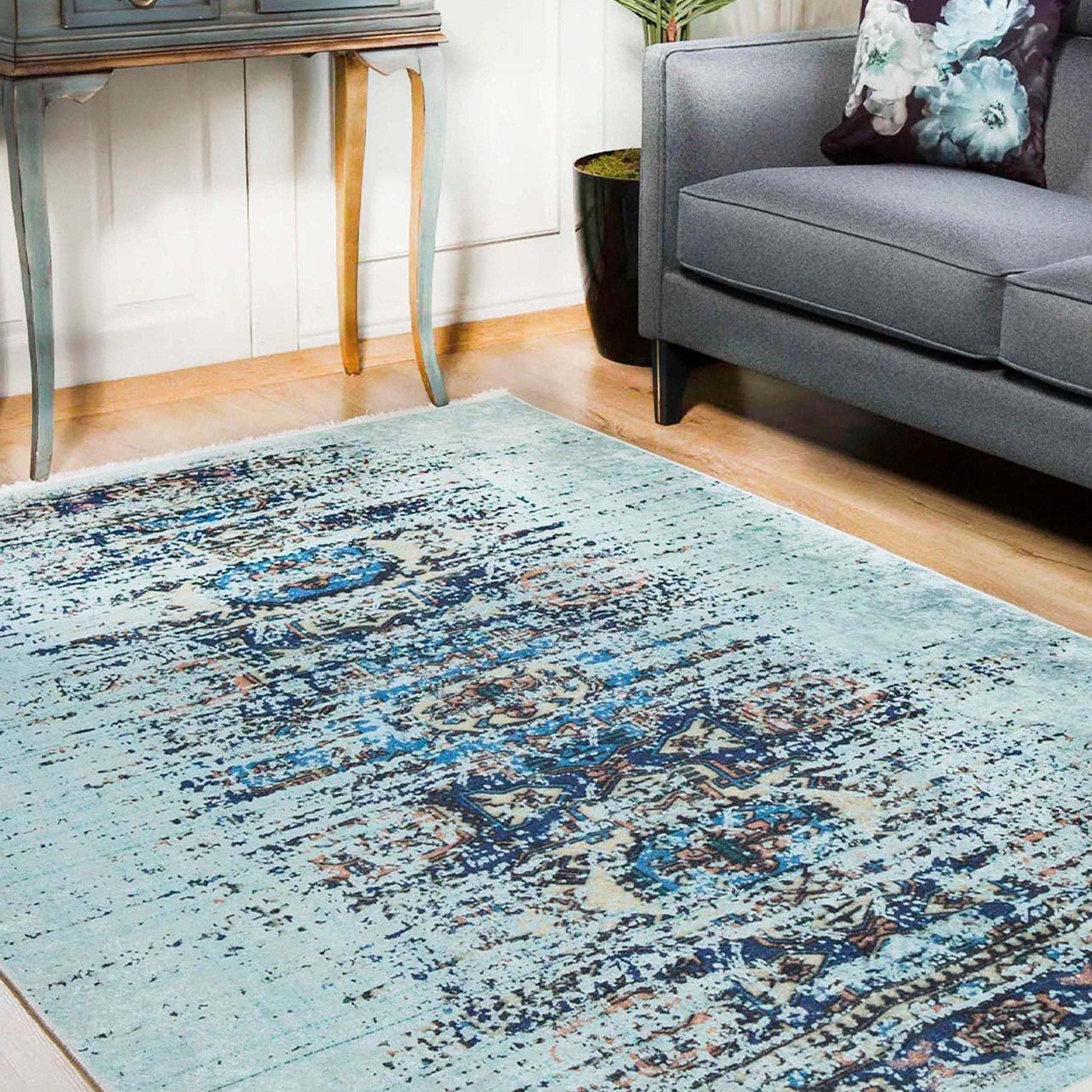Efet Distressed Blue Turkish Rug