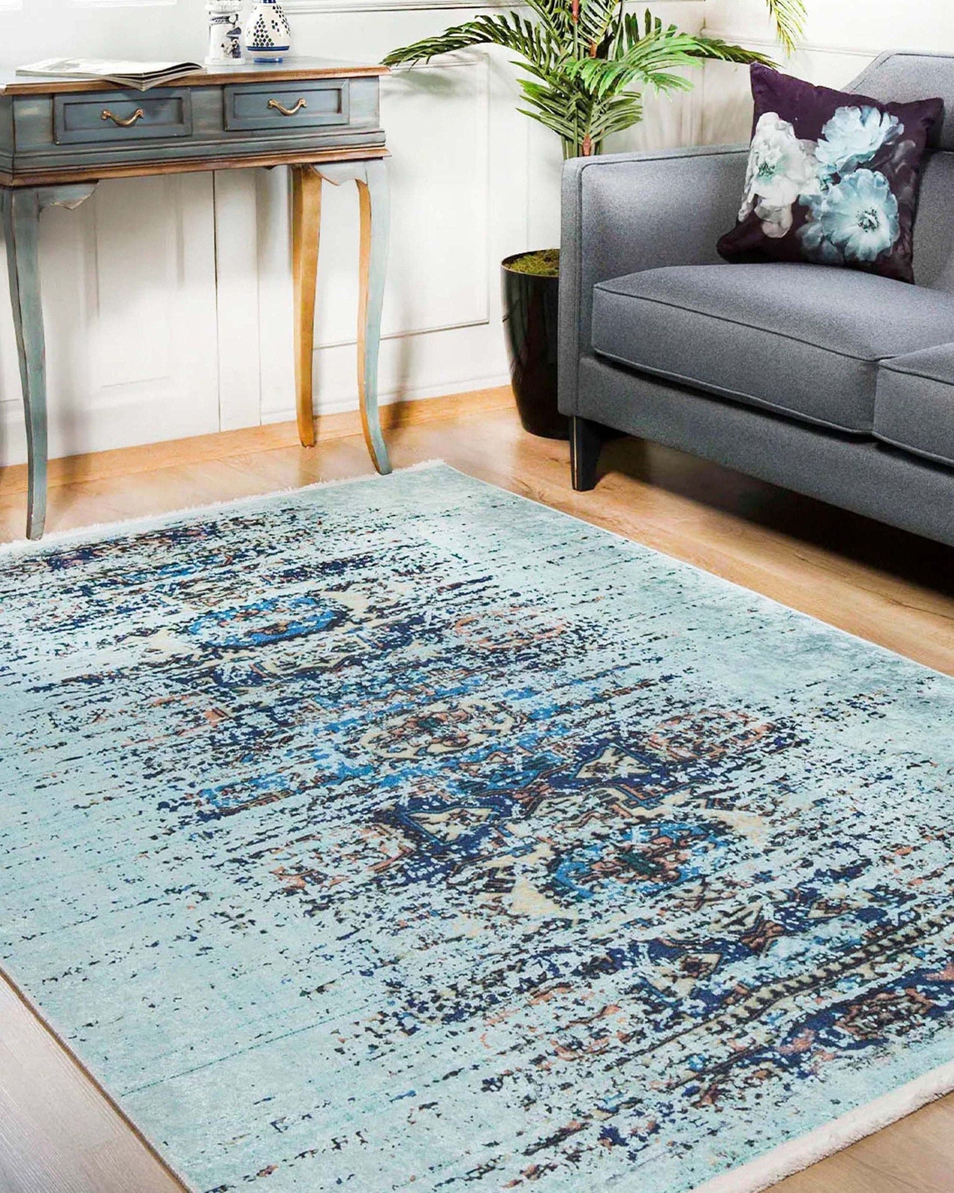 Efet Distressed Blue Turkish Rug