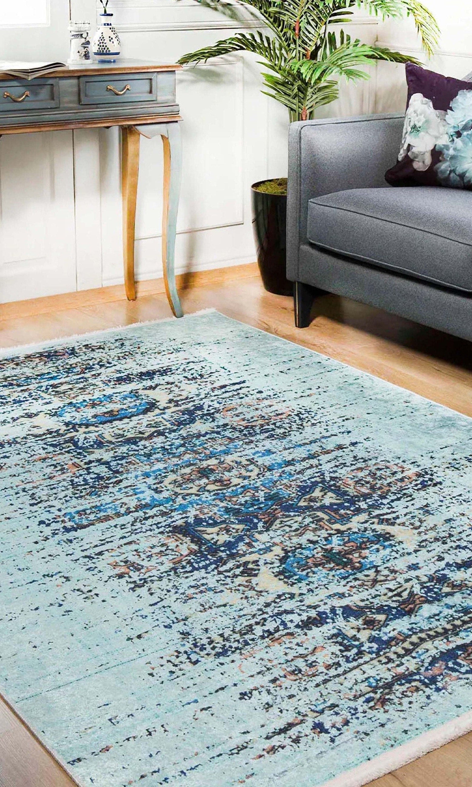 Efet Distressed Blue Turkish Rug