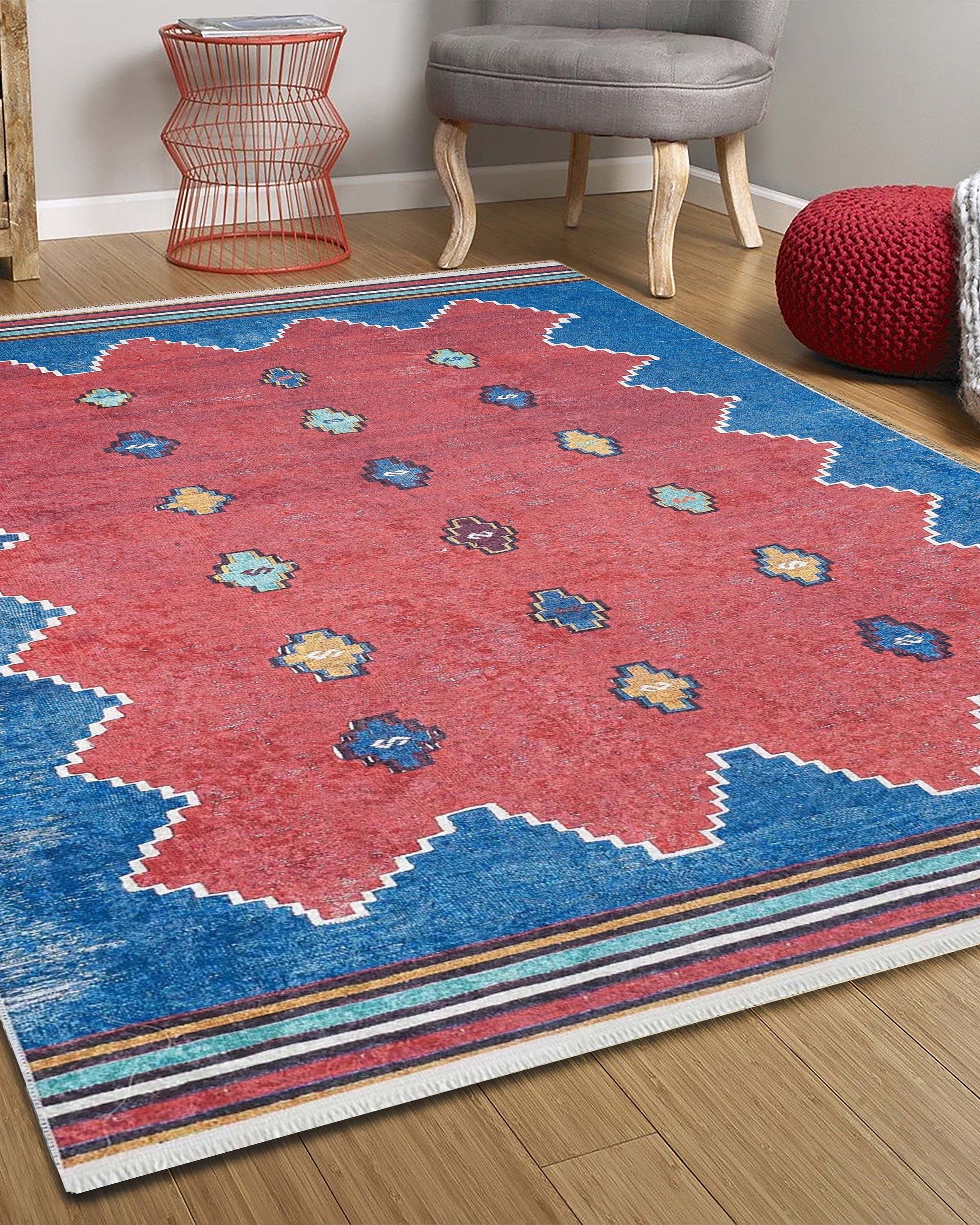 Elma Turkish Kilim Flatweave Red Blue Rug