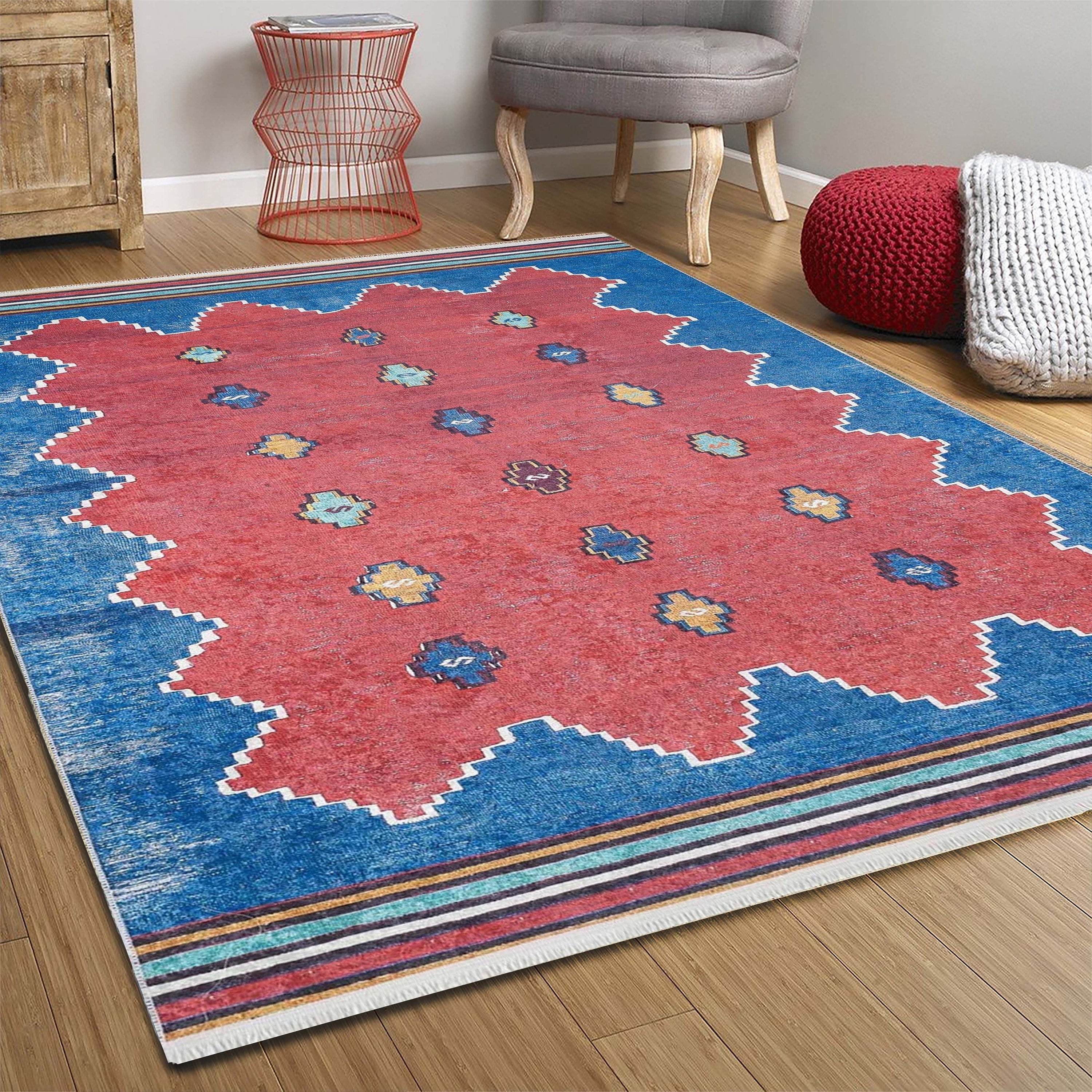 Elma Turkish Kilim Flatweave Red Blue Rug