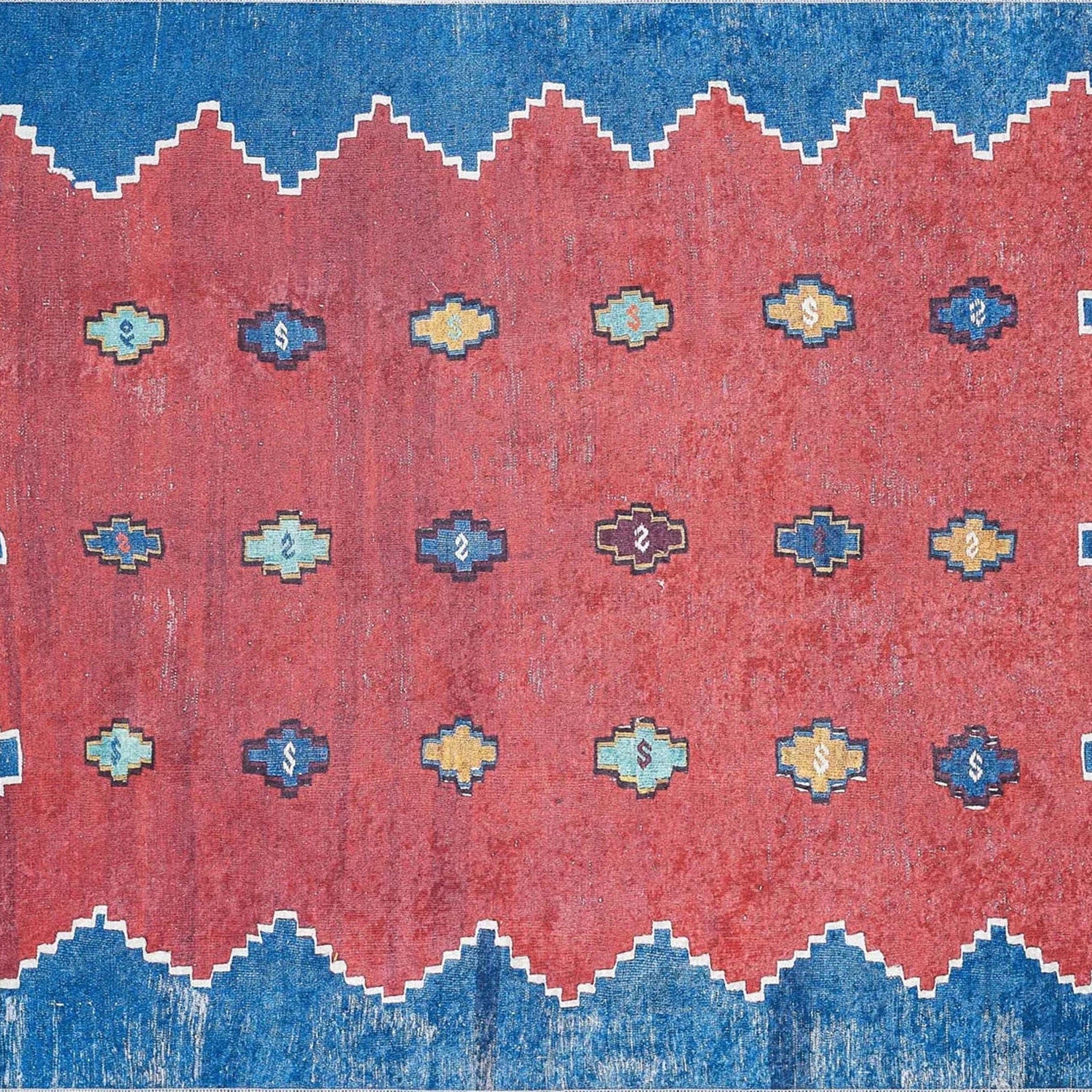 Elma Turkish Kilim Flatweave Red Blue Rug