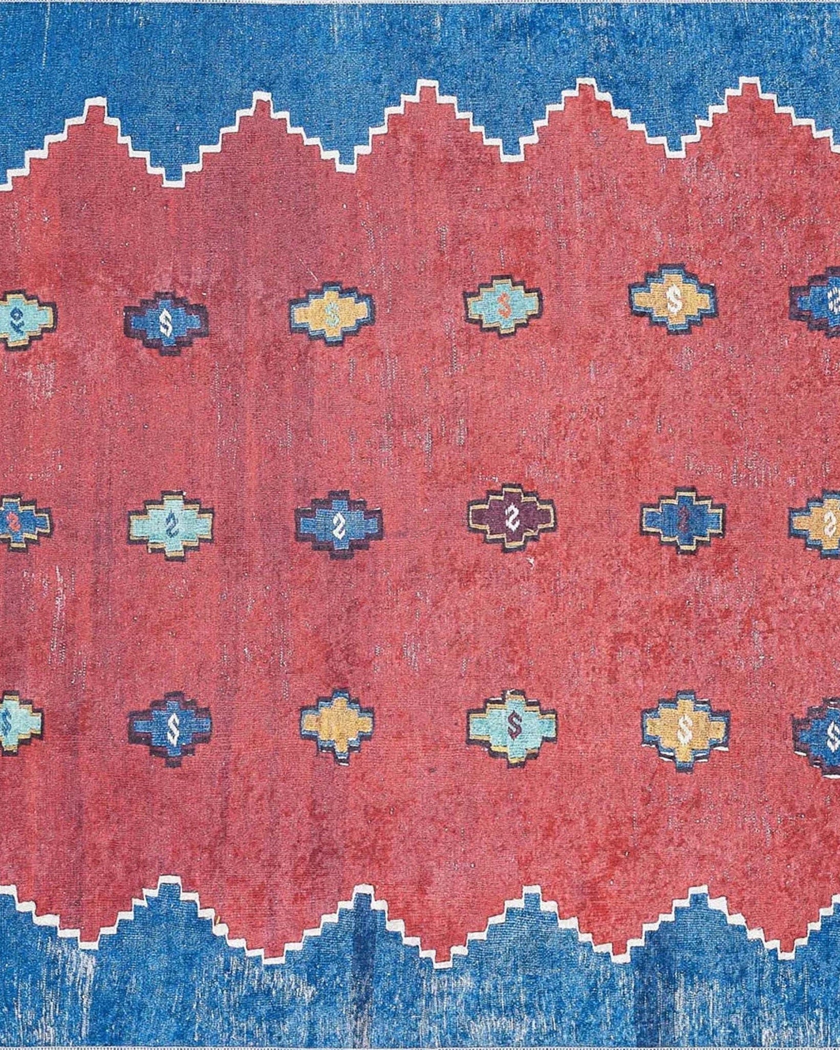 Elma Turkish Kilim Flatweave Red Blue Rug