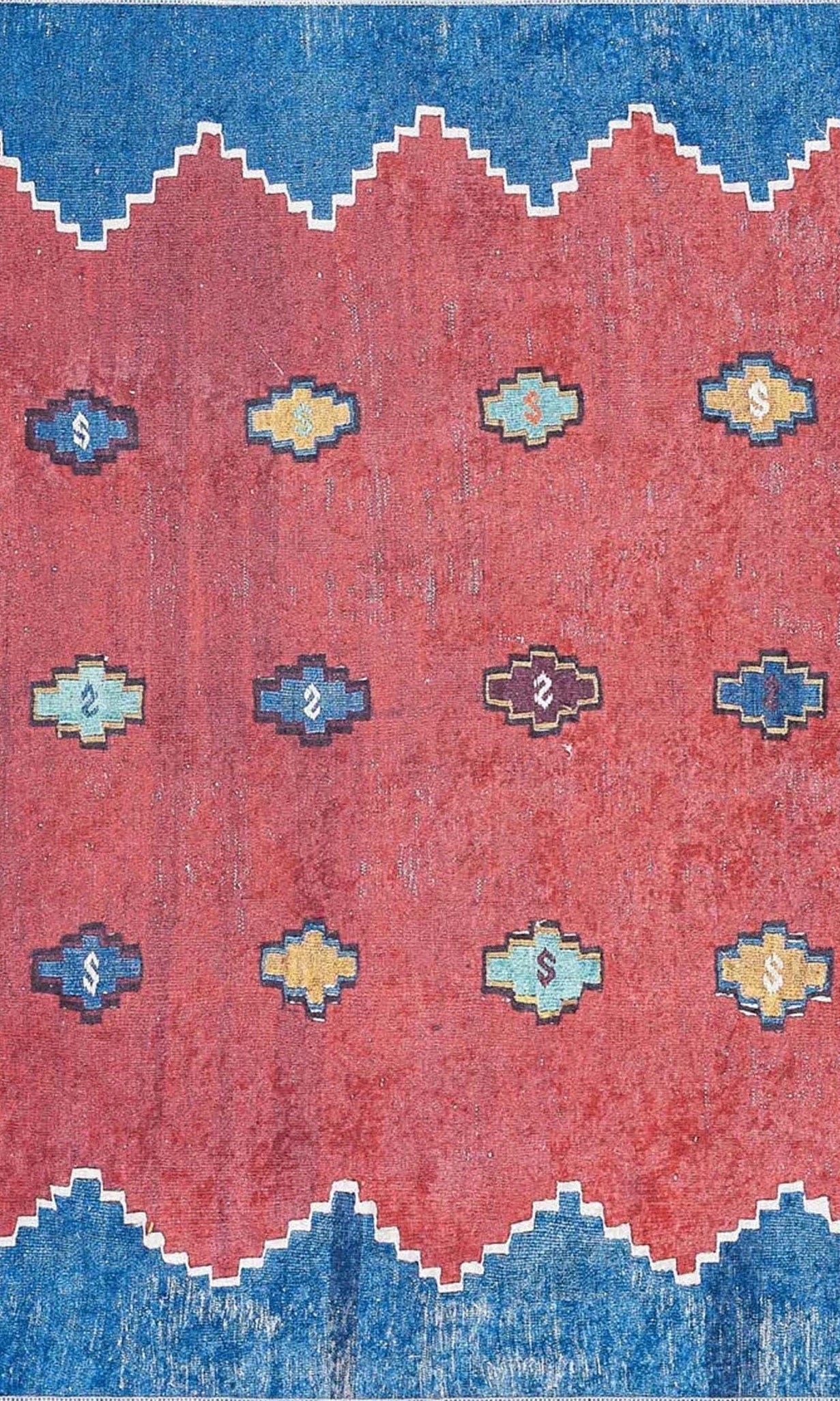 Elma Turkish Kilim Flatweave Red Blue Rug