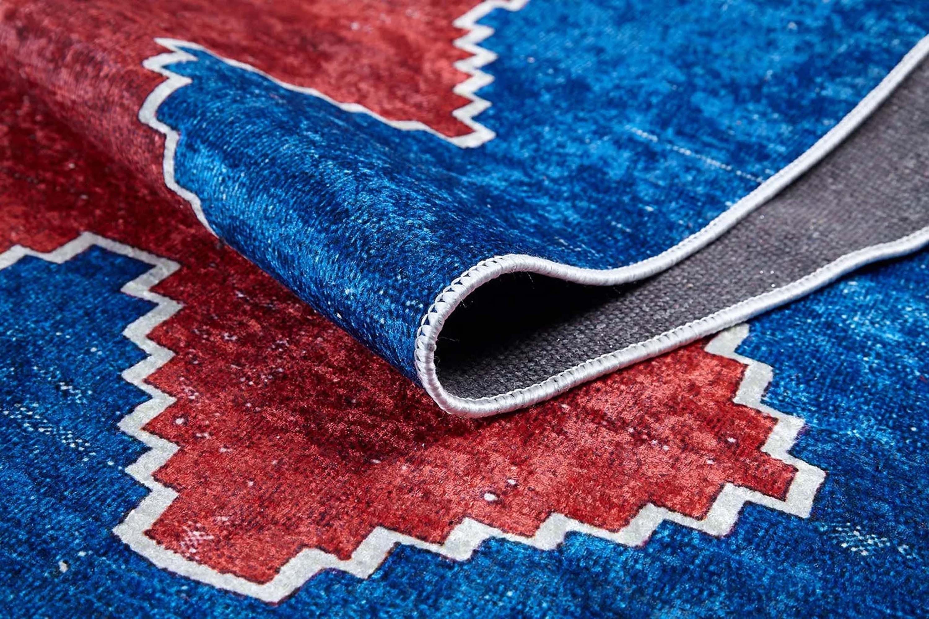 Elma Turkish Kilim Flatweave Red Blue Rug