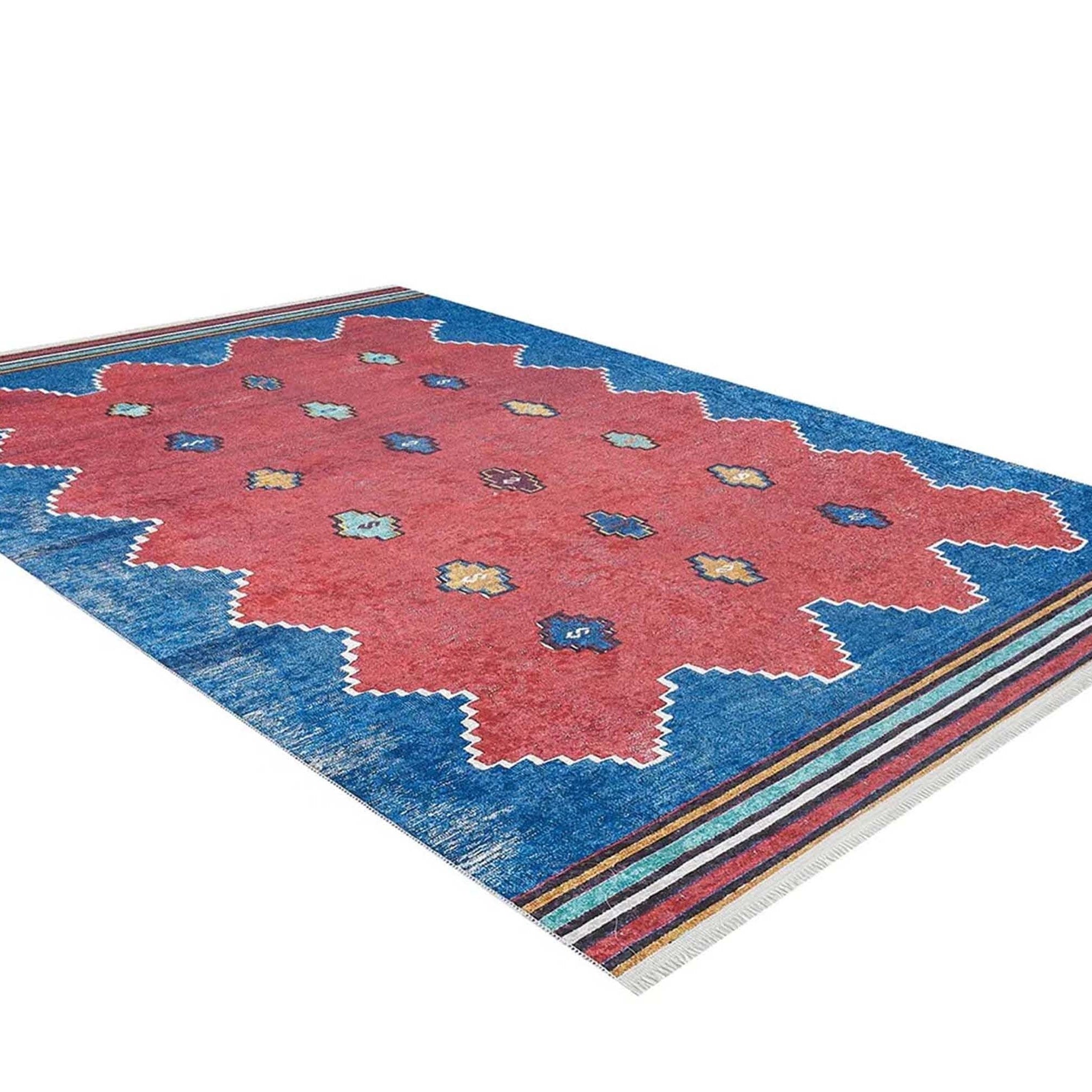 Elma Turkish Kilim Flatweave Red Blue Rug