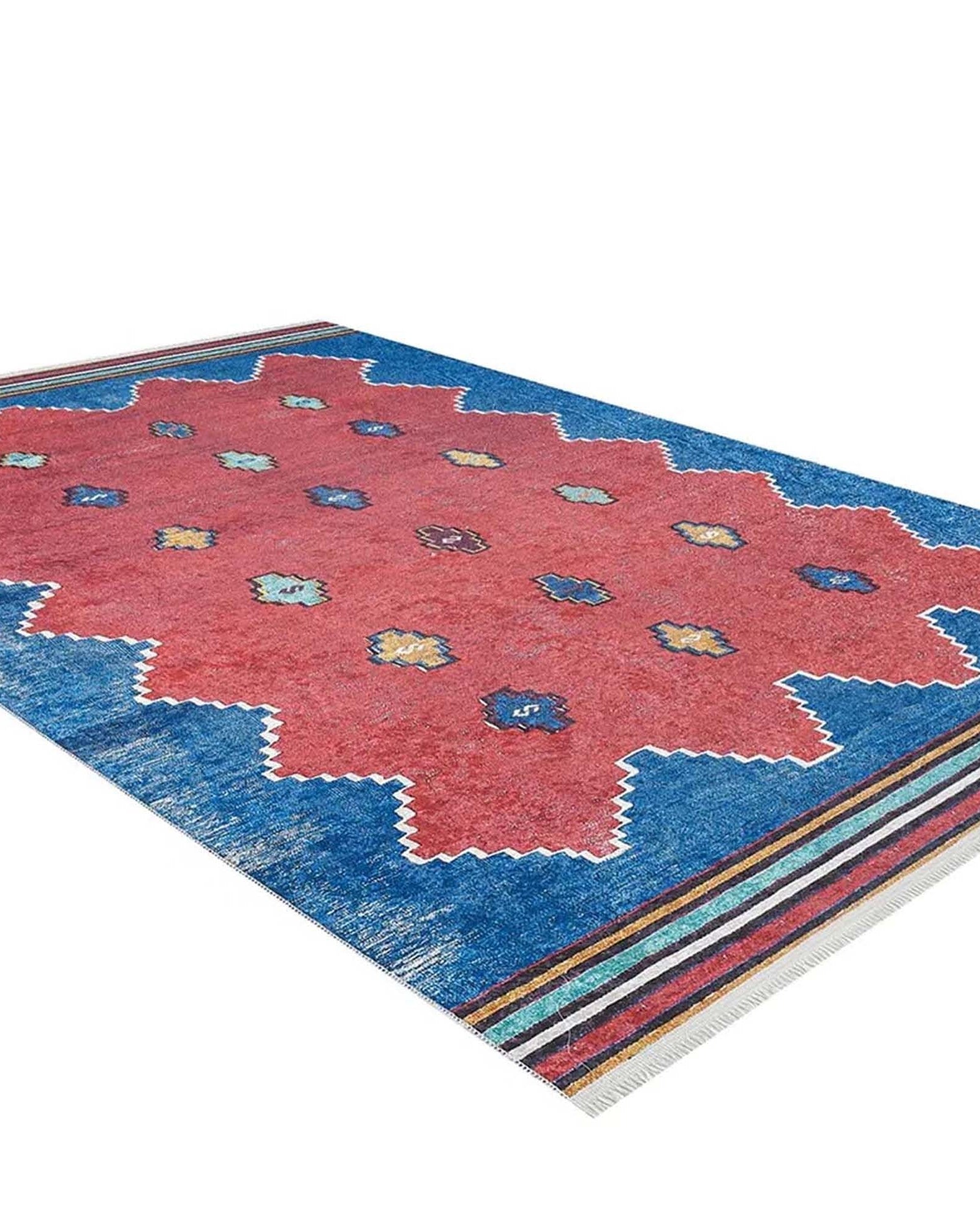 Elma Turkish Kilim Flatweave Red Blue Rug