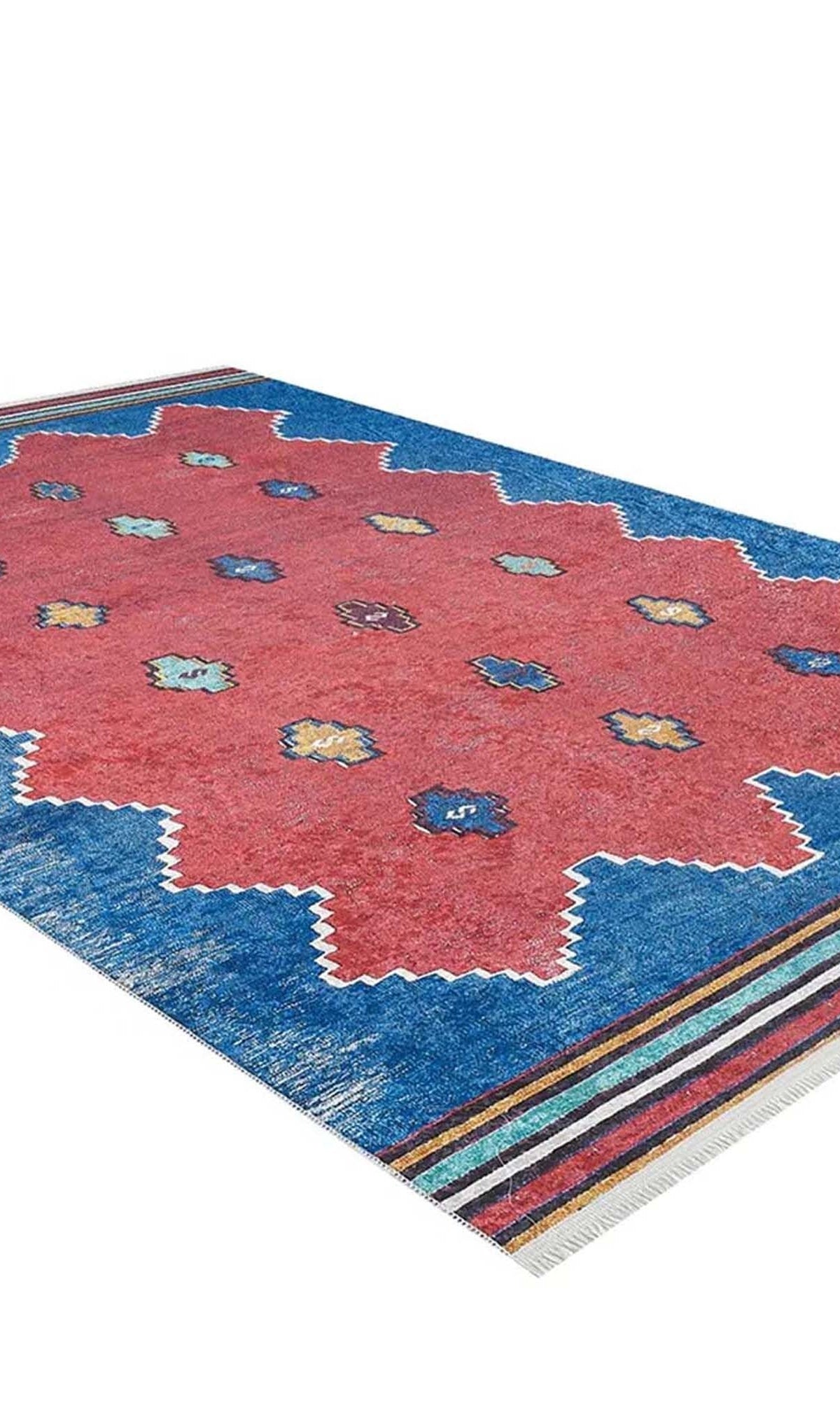 Elma Turkish Kilim Flatweave Red Blue Rug