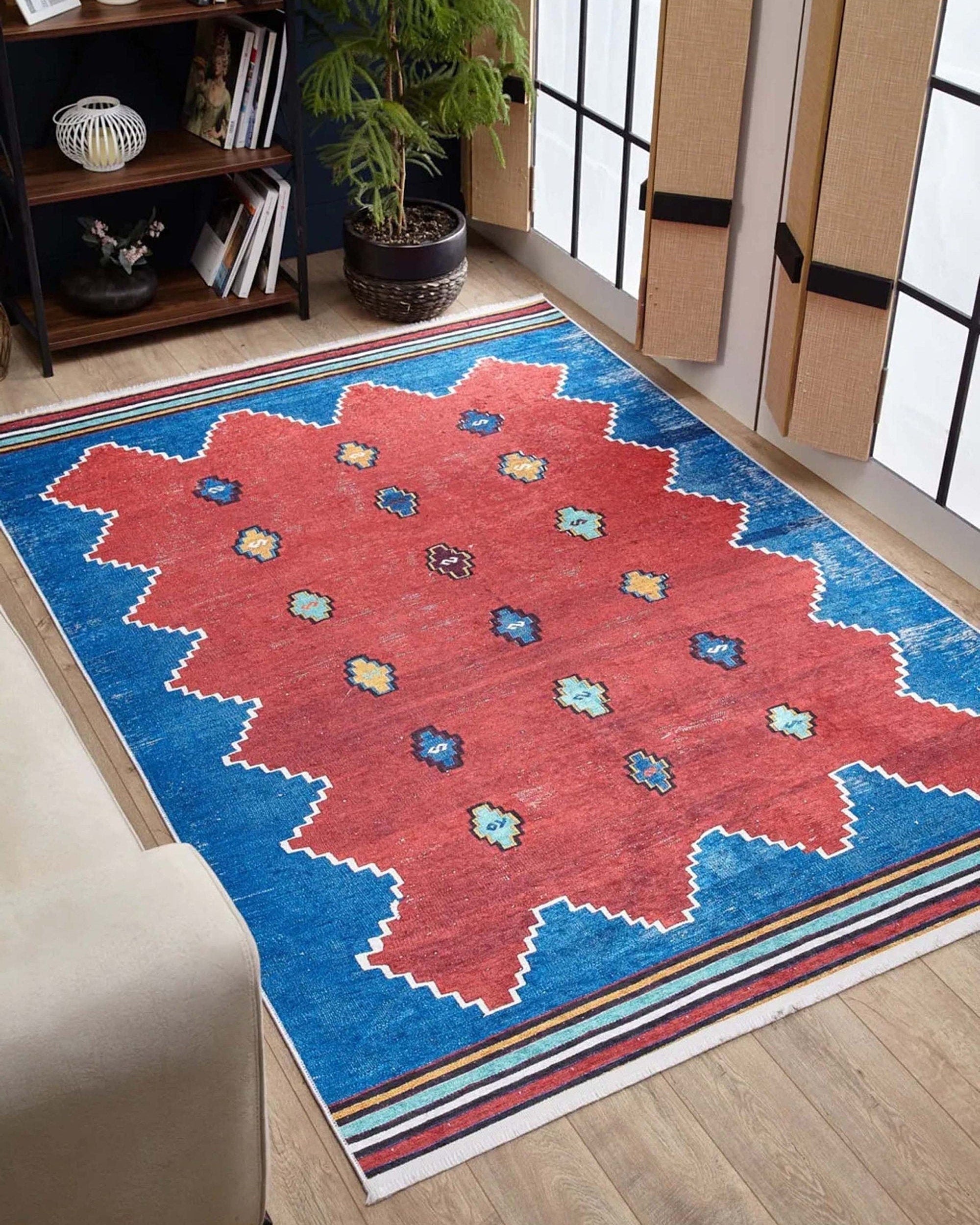 Elma Turkish Kilim Flatweave Red Blue Rug