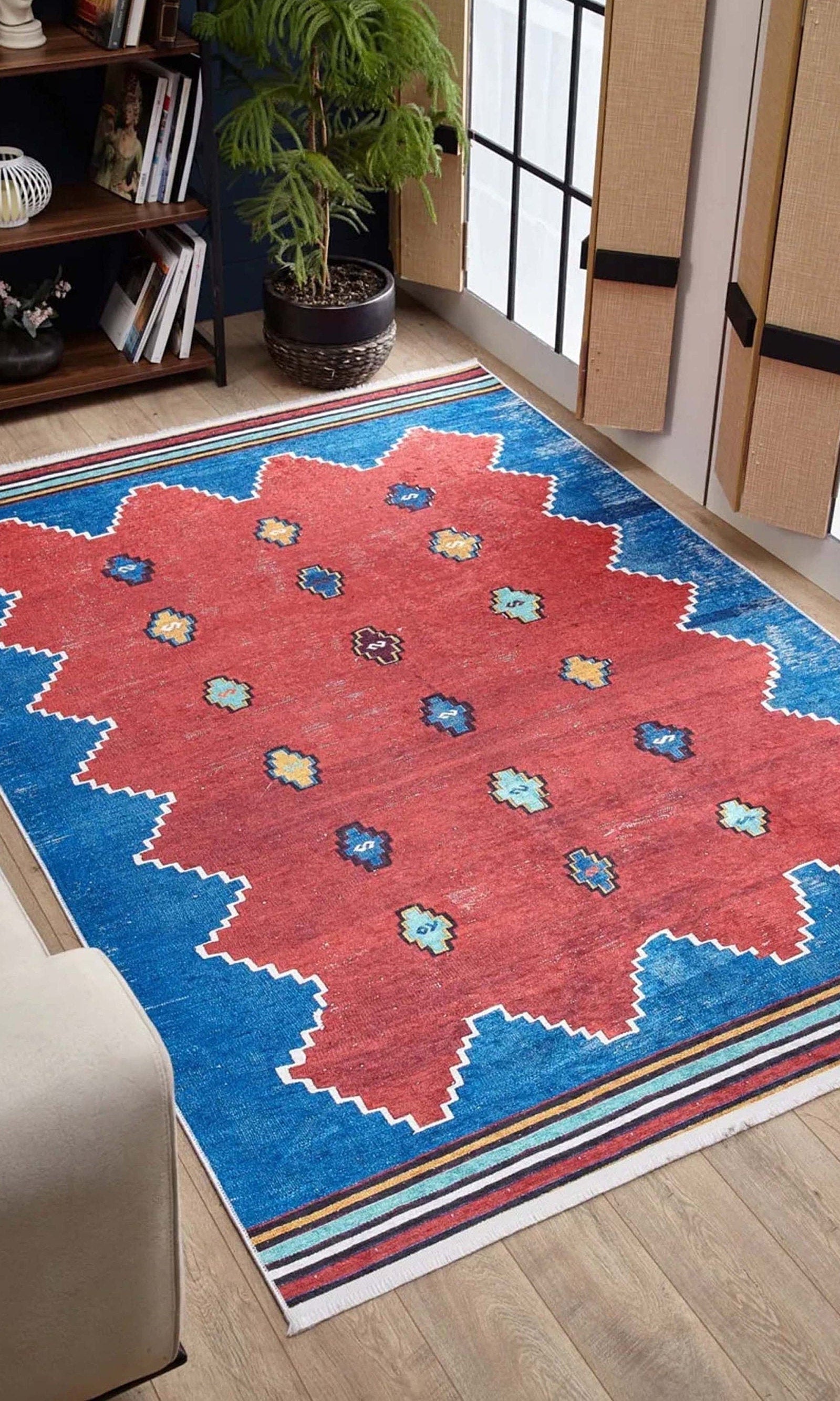 Elma Turkish Kilim Flatweave Red Blue Rug