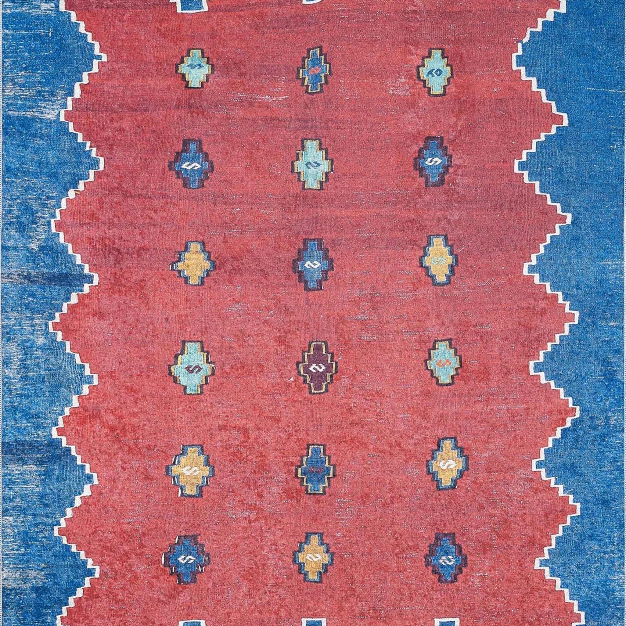 Elma Turkish Kilim Flatweave Red Blue Rug