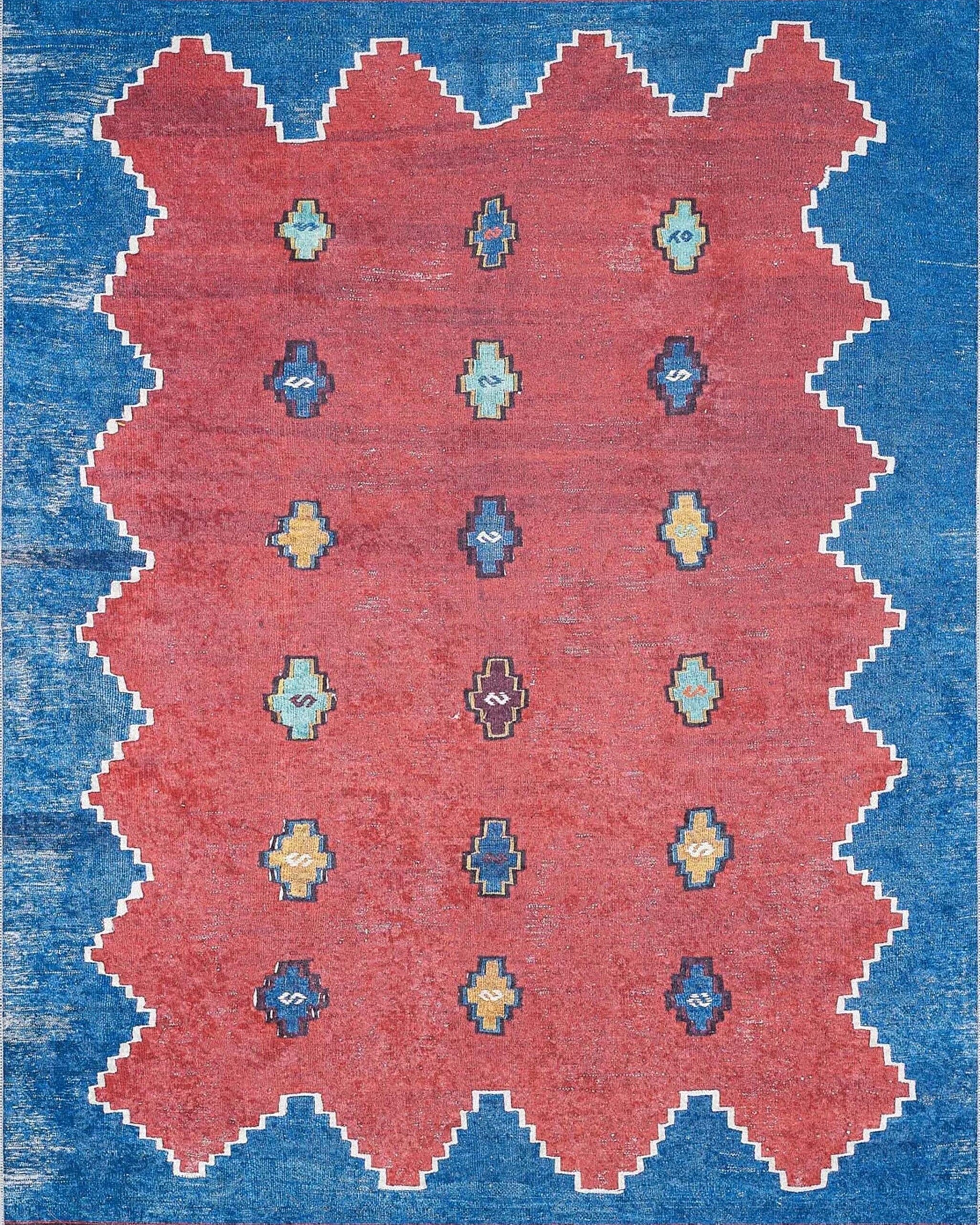 Elma Turkish Kilim Flatweave Red Blue Rug