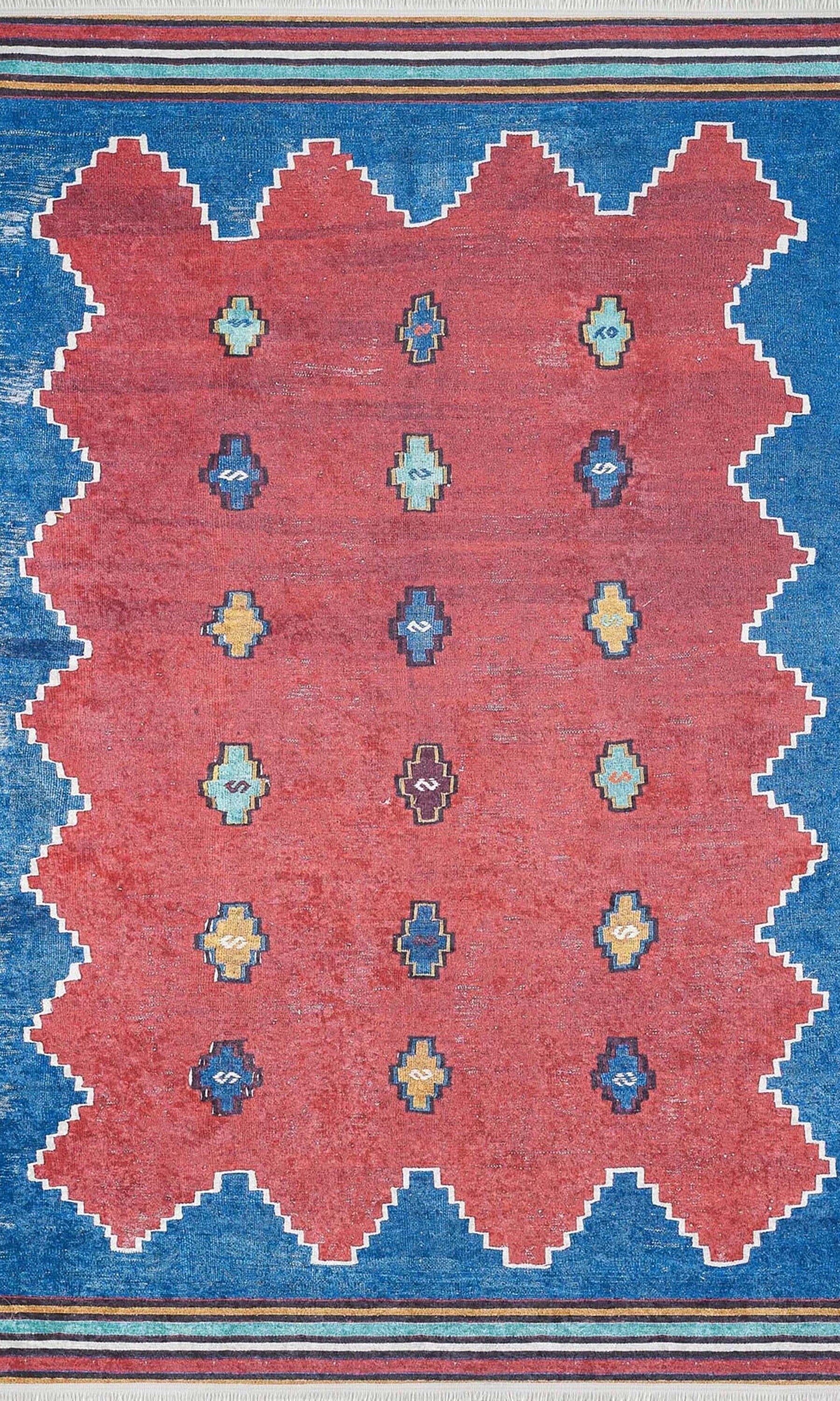 Elma Turkish Kilim Flatweave Red Blue Rug