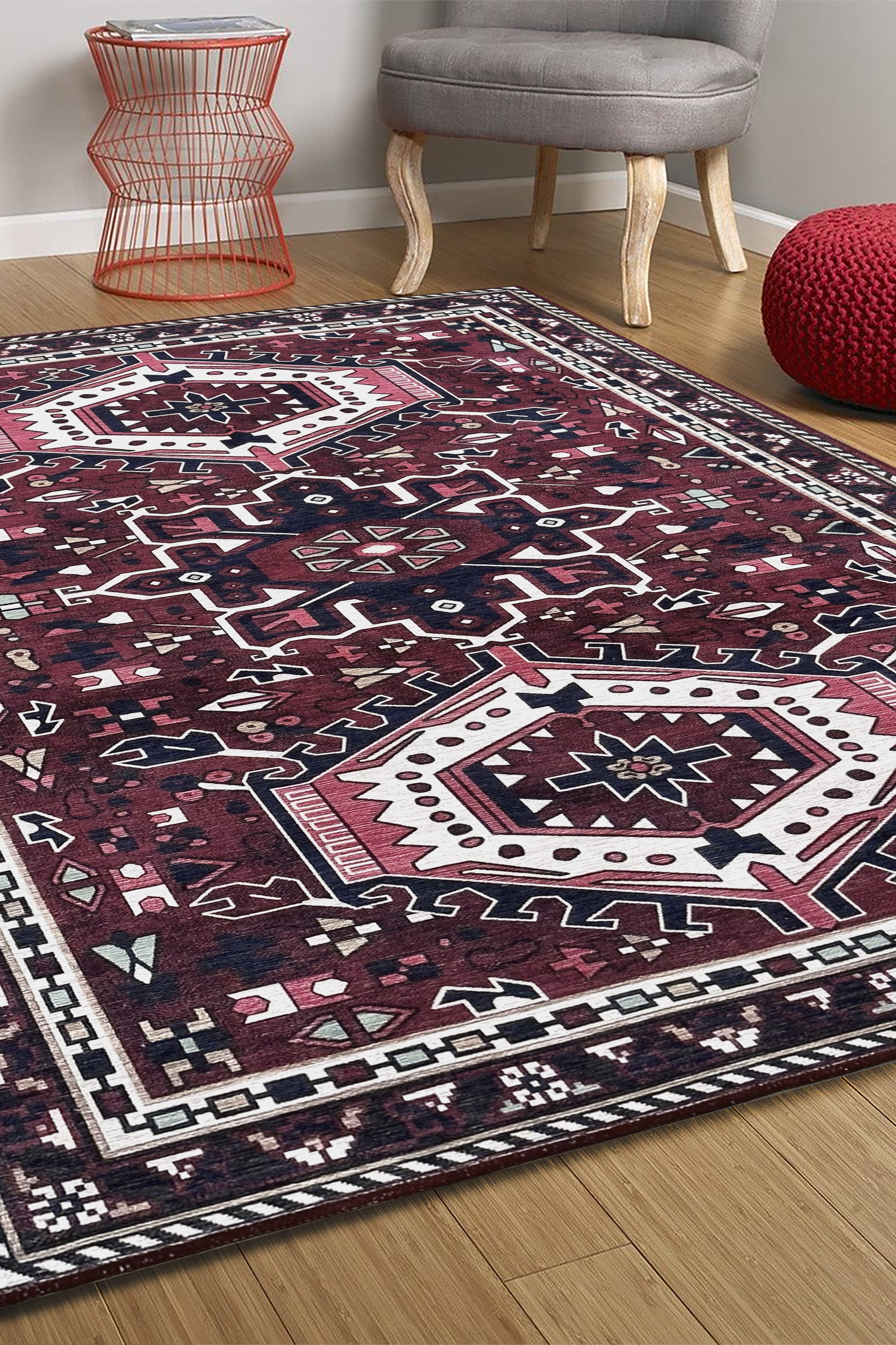 Elodie Red Burgundy Heriz Persian Rug