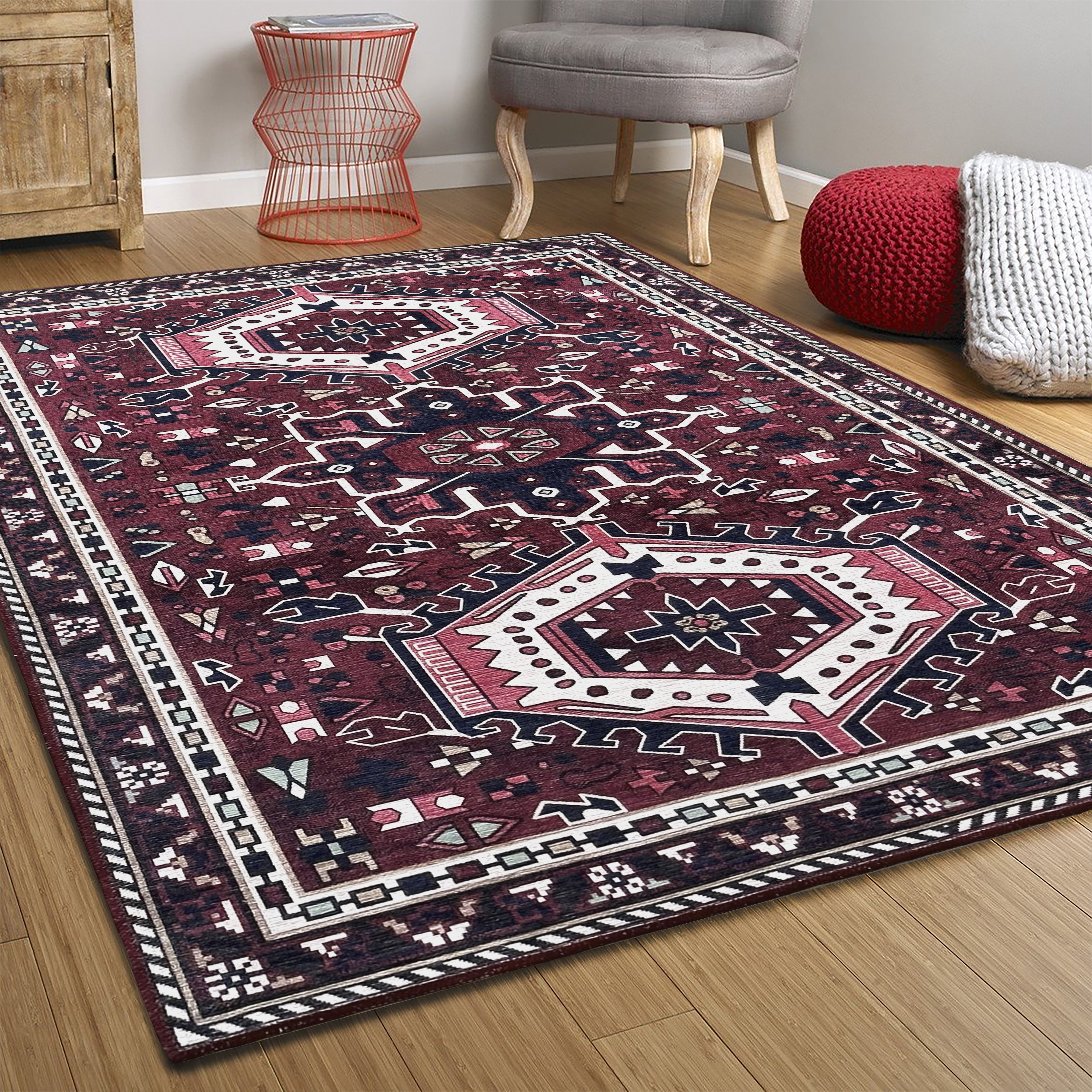 Elodie Red Burgundy Heriz Persian Rug