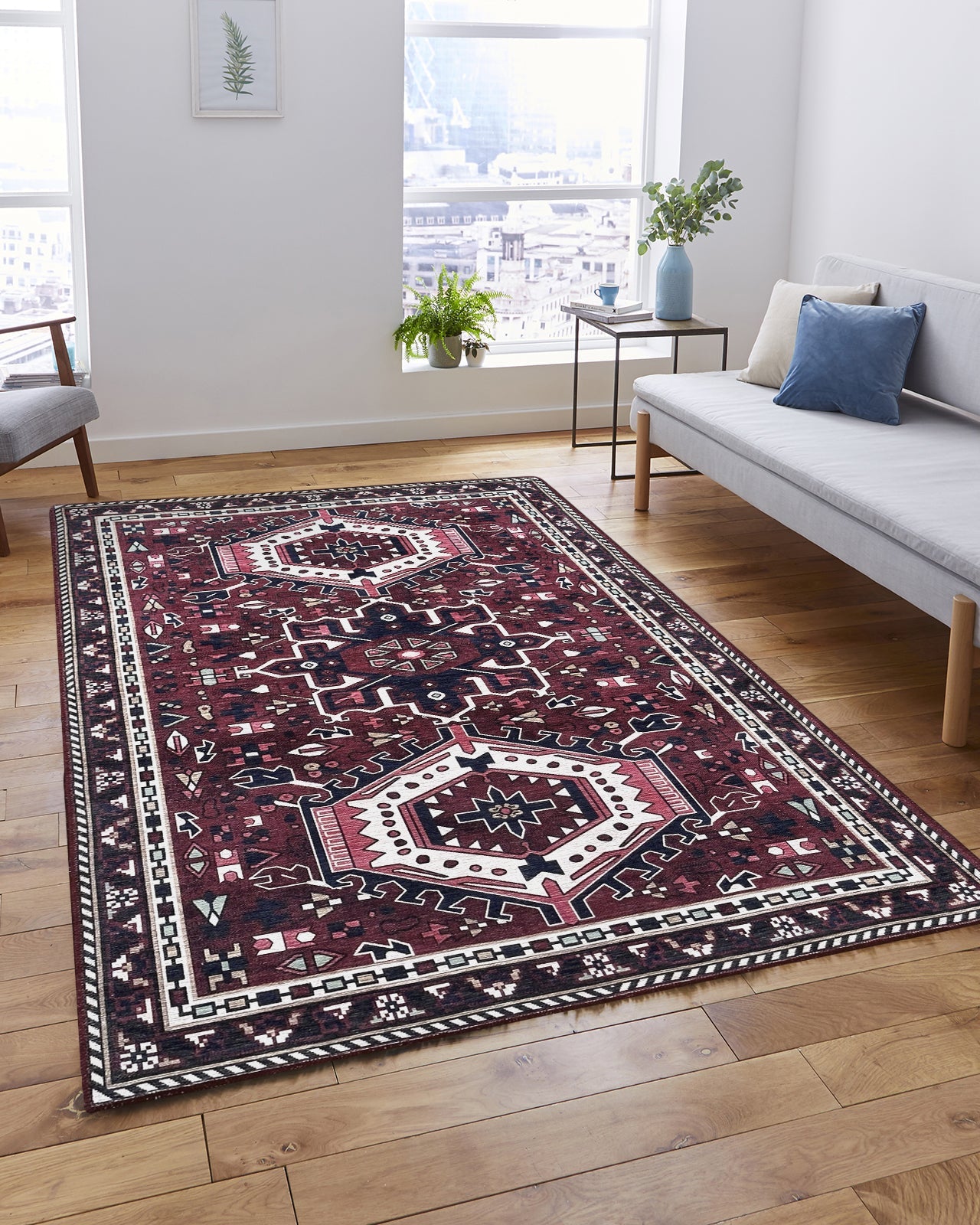 Elodie Red Burgundy Heriz Persian Rug
