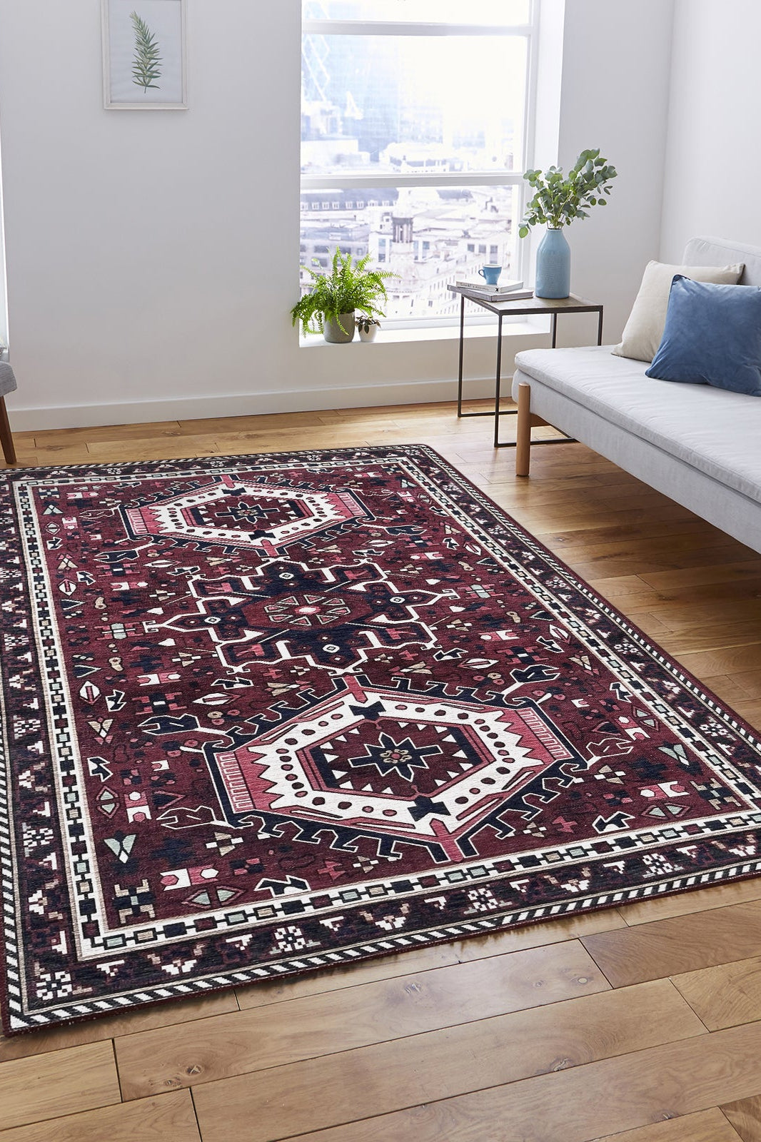 Elodie Red Burgundy Heriz Persian Rug