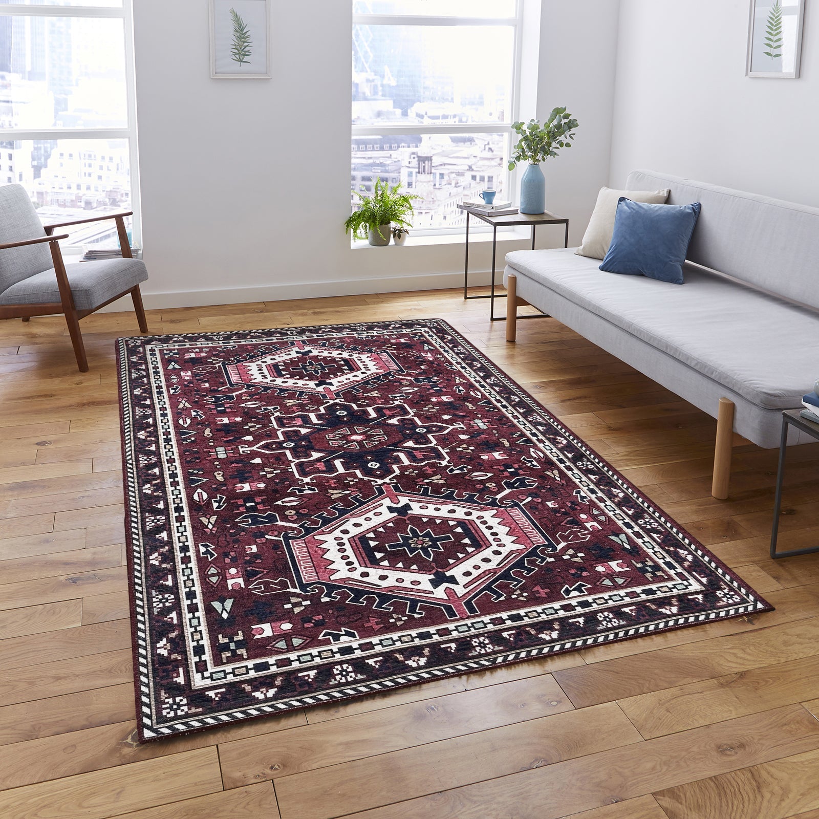 Elodie Red Burgundy Heriz Persian Rug