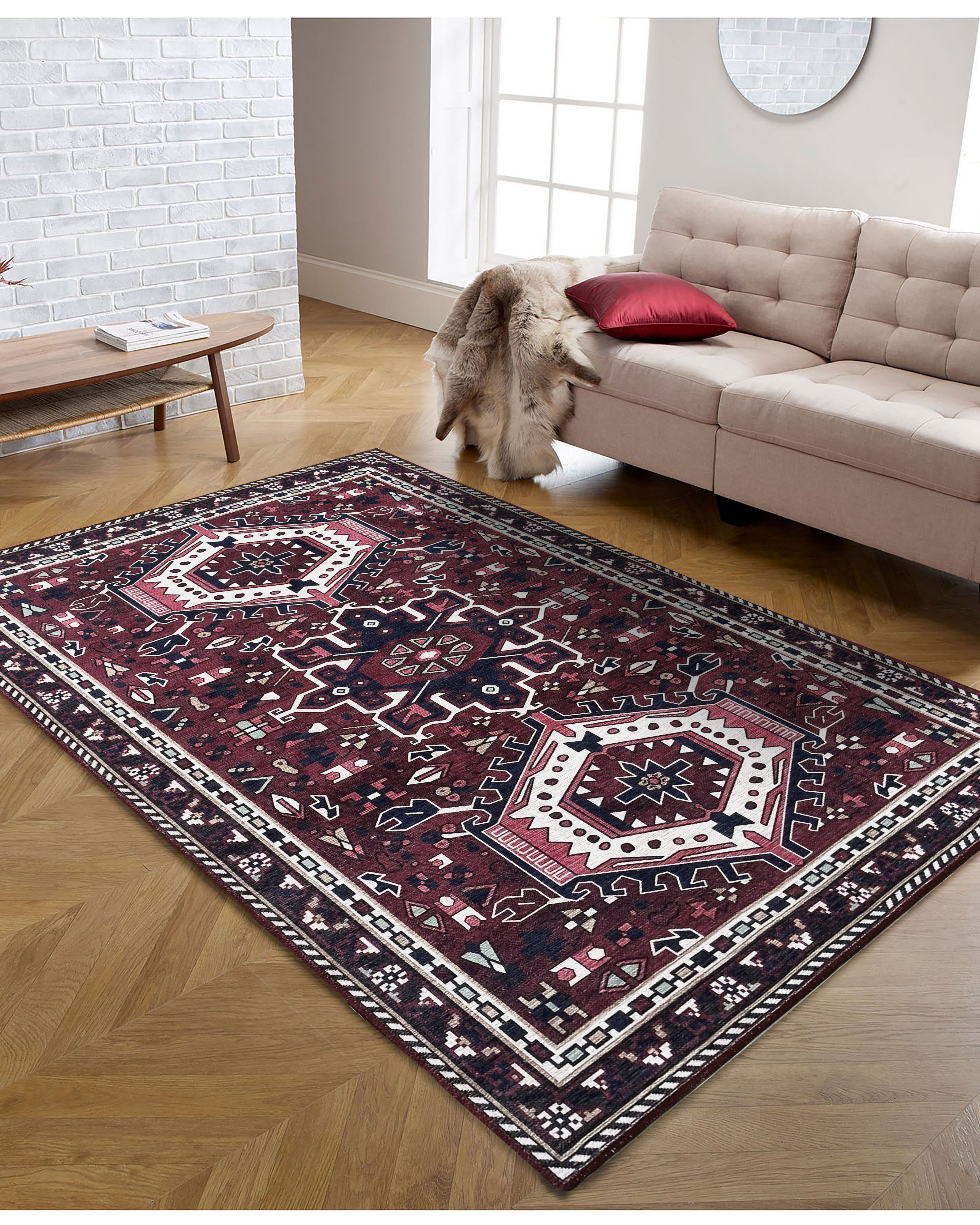 Elodie Red Burgundy Heriz Persian Rug