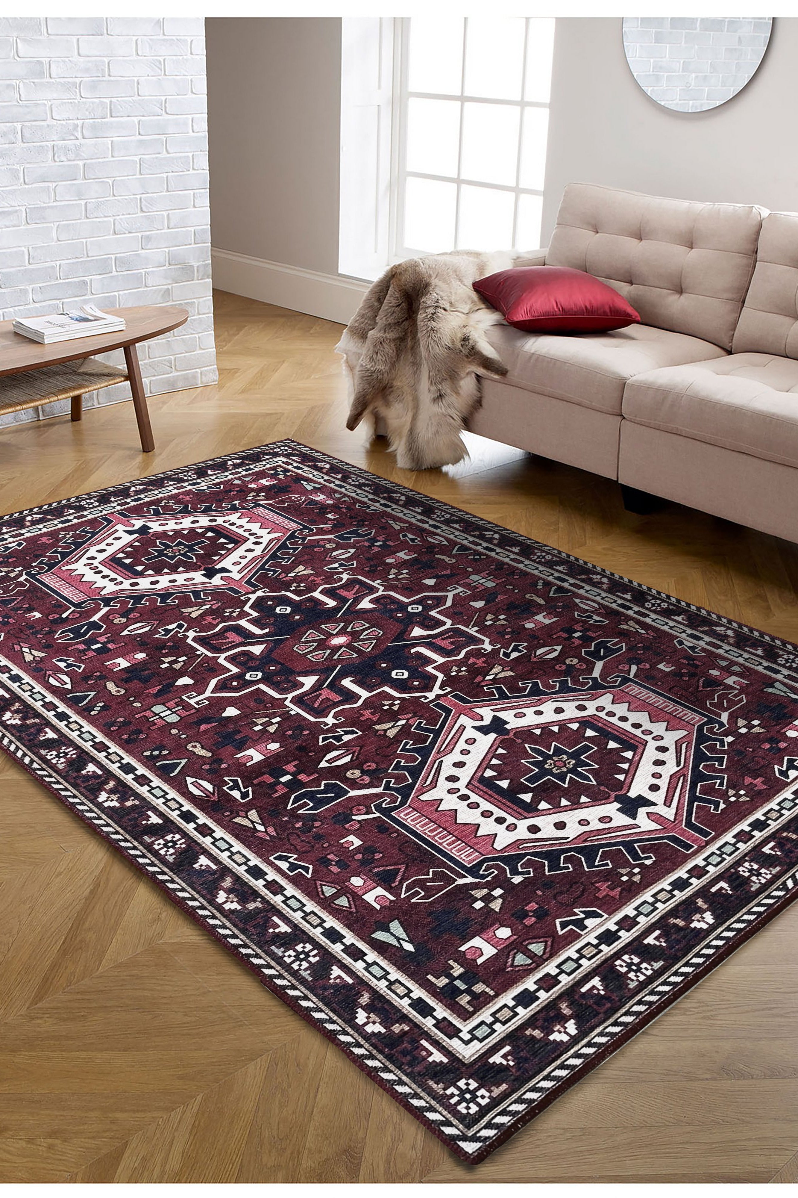 Elodie Red Burgundy Heriz Persian Rug