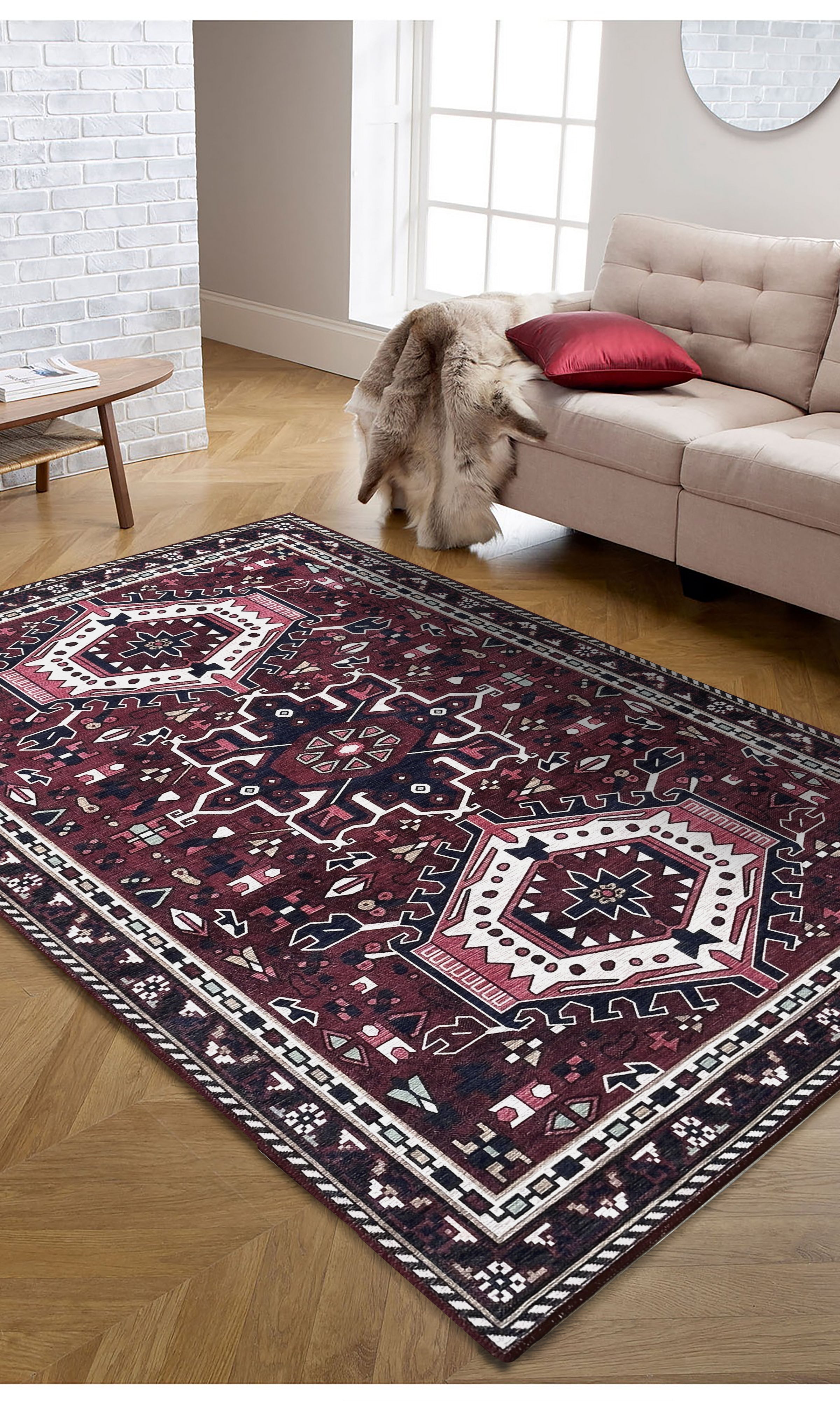 Elodie Red Burgundy Heriz Persian Rug