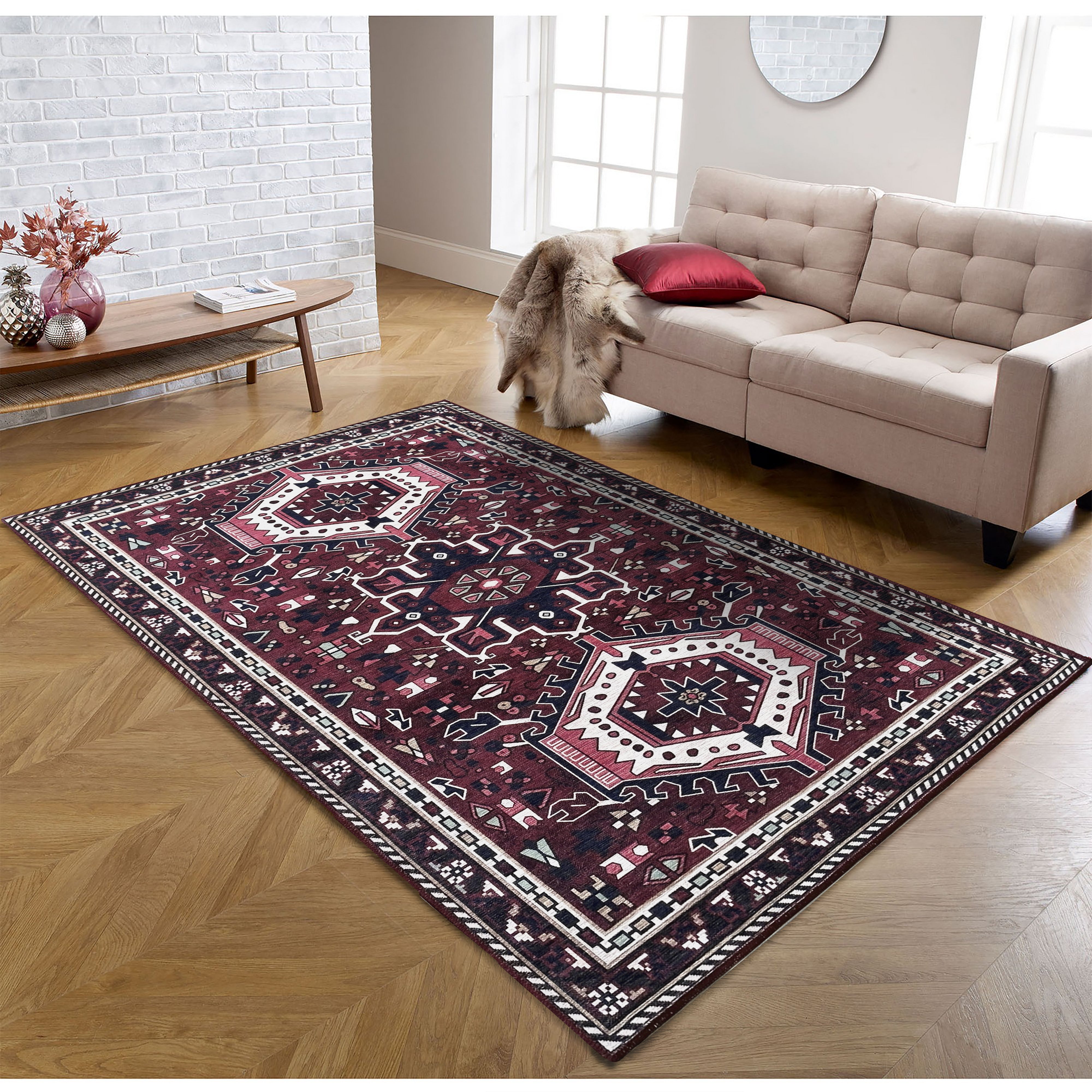 Elodie Red Burgundy Heriz Persian Rug