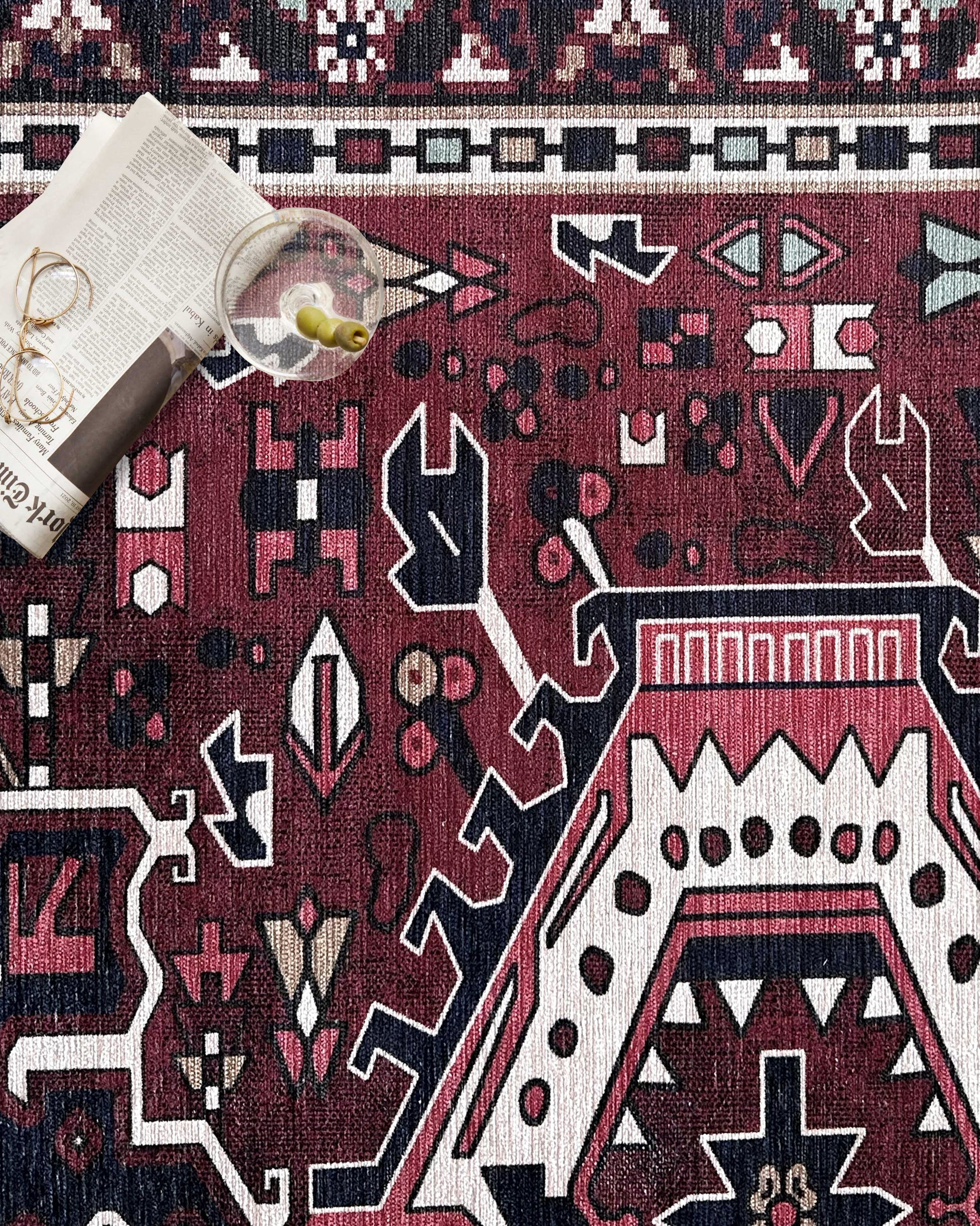 Elodie Red Burgundy Heriz Persian Rug