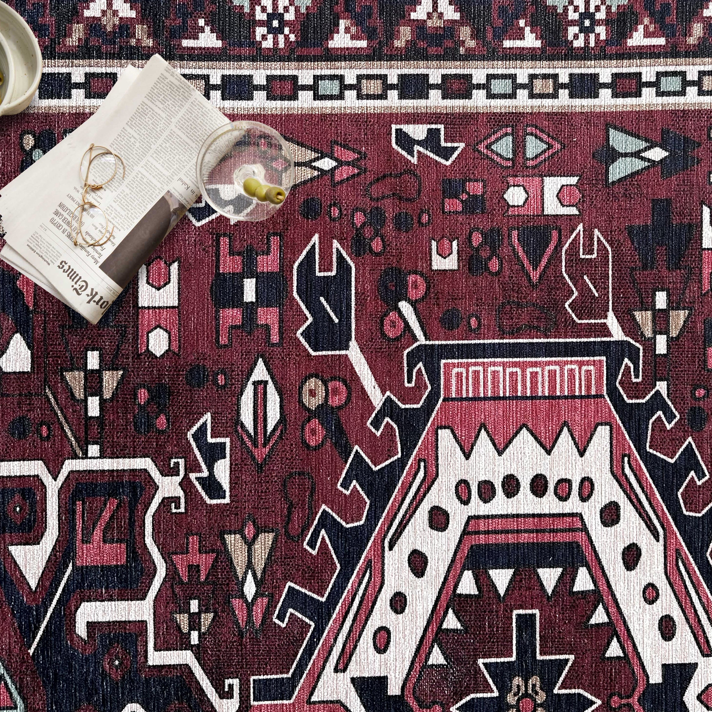 Elodie Red Burgundy Heriz Persian Rug