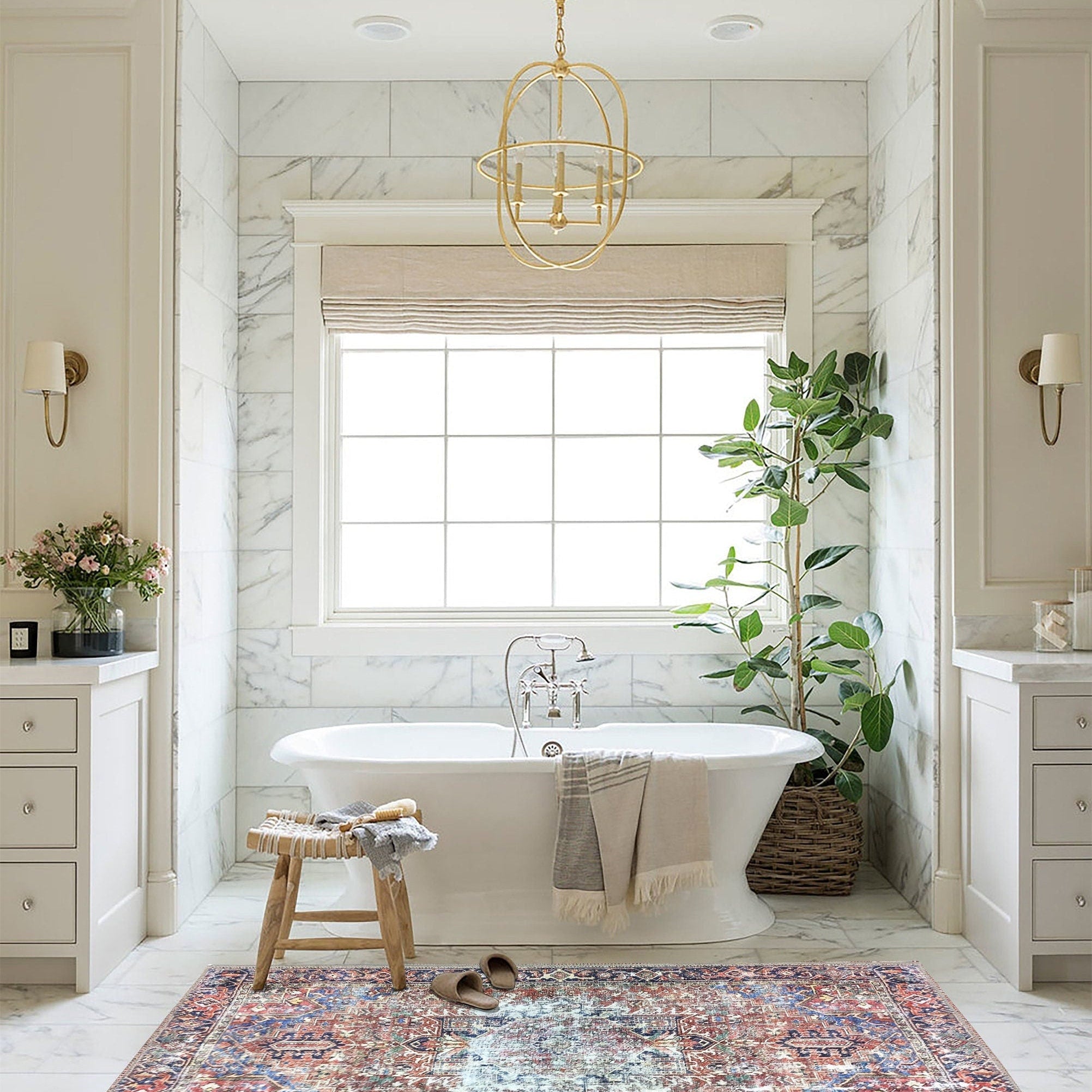 Esin Rug Persian Terracotta Red & Navy Blue Rug