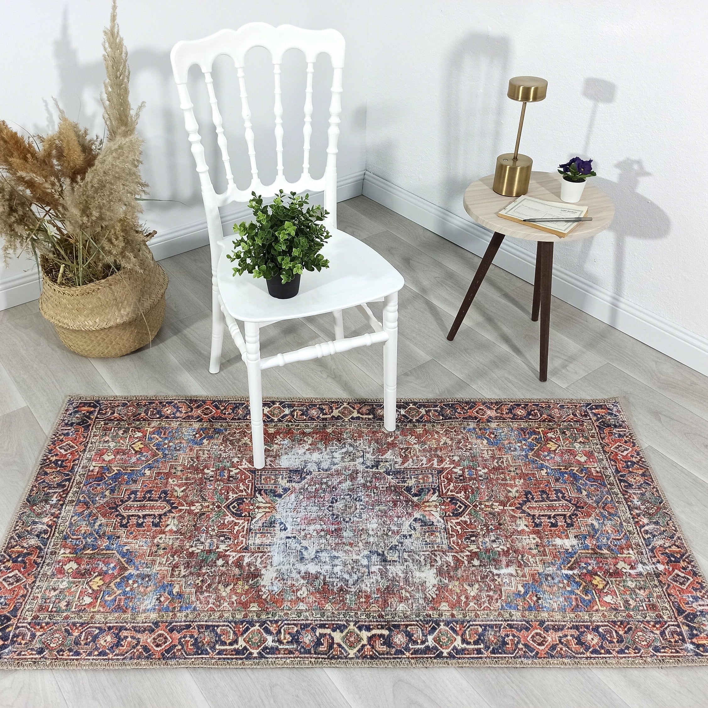 Esin Rug Persian Terracotta Red & Navy Blue Rug