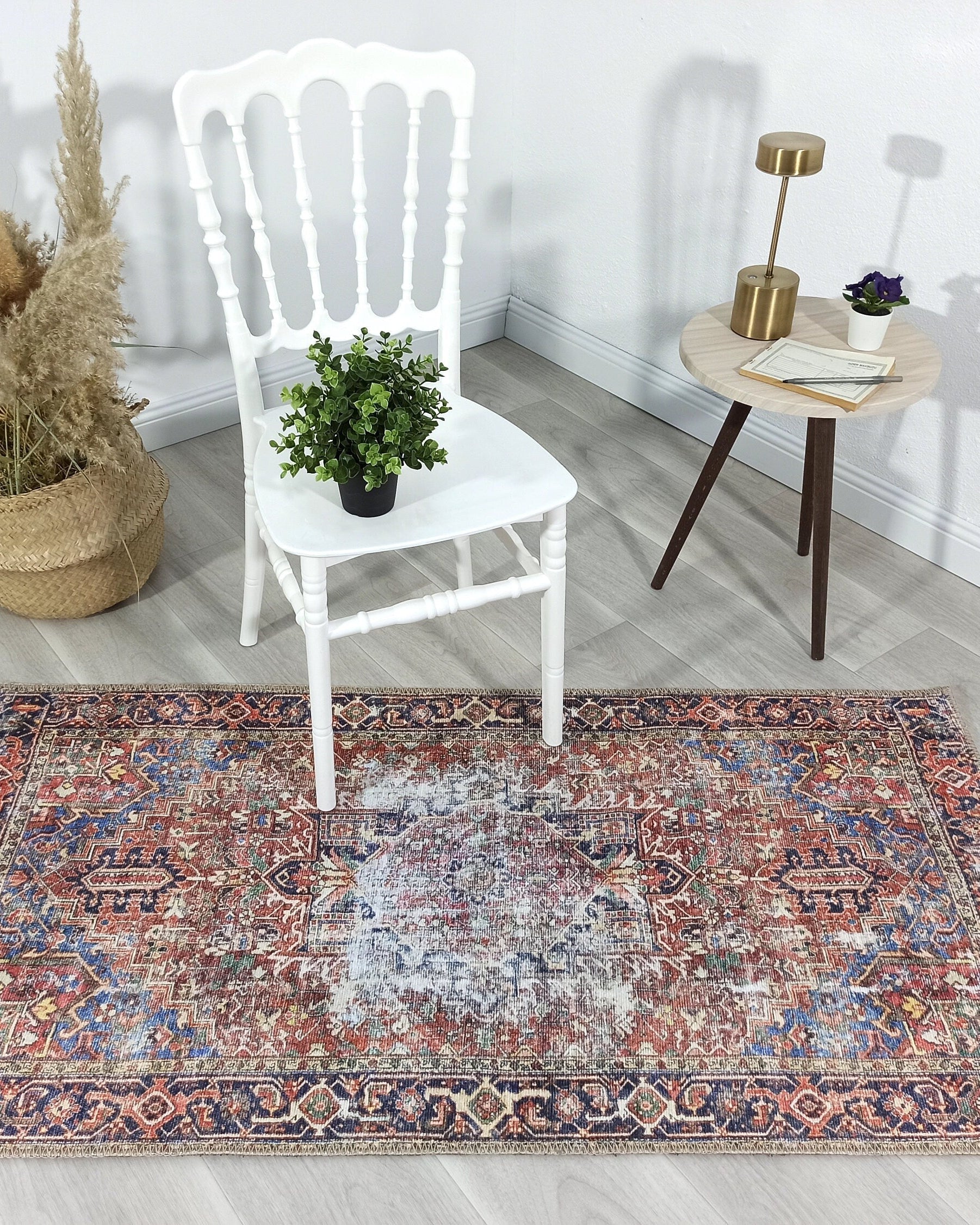 Esin Rug Persian Terracotta Red & Navy Blue Rug