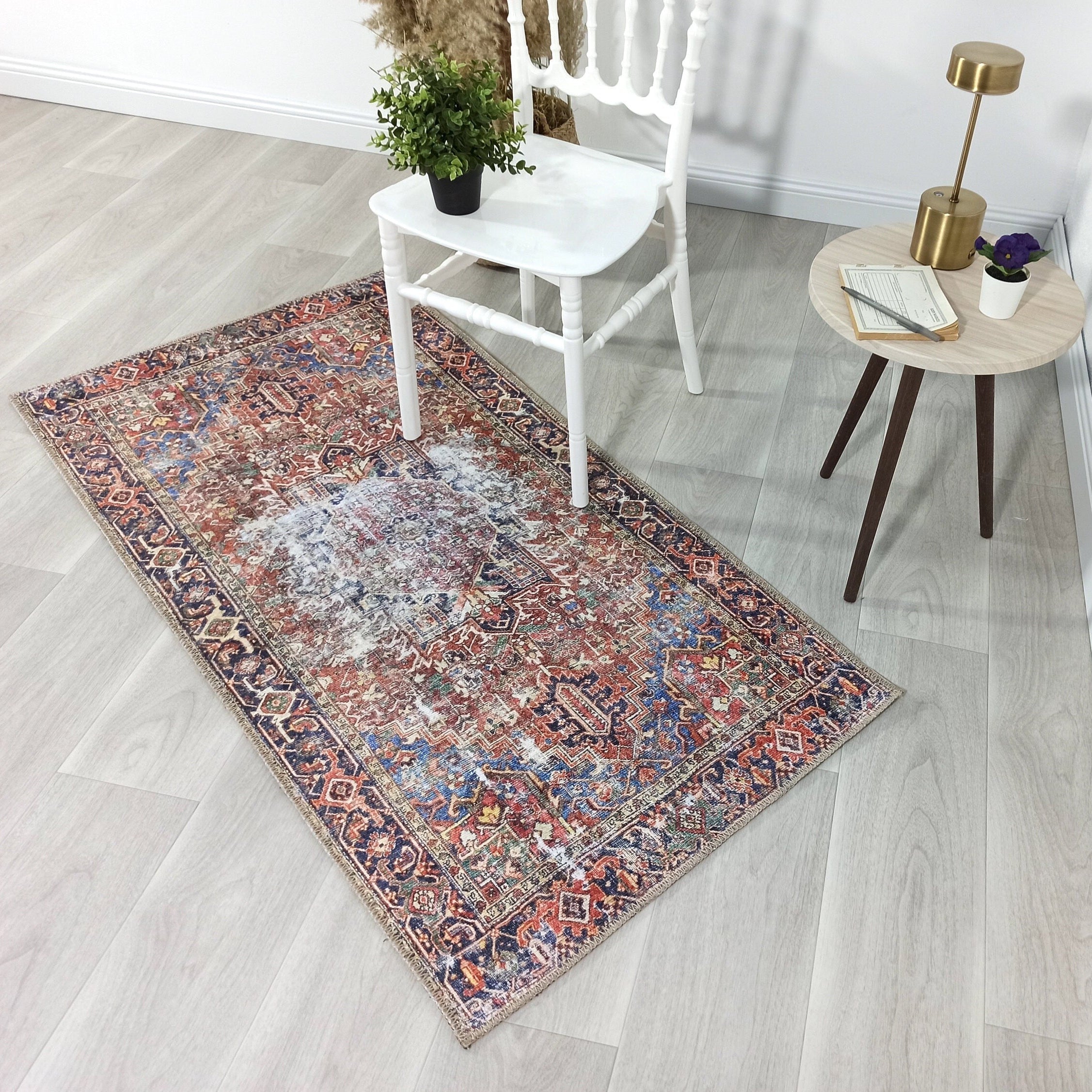 Esin Rug Persian Terracotta Red & Navy Blue Rug