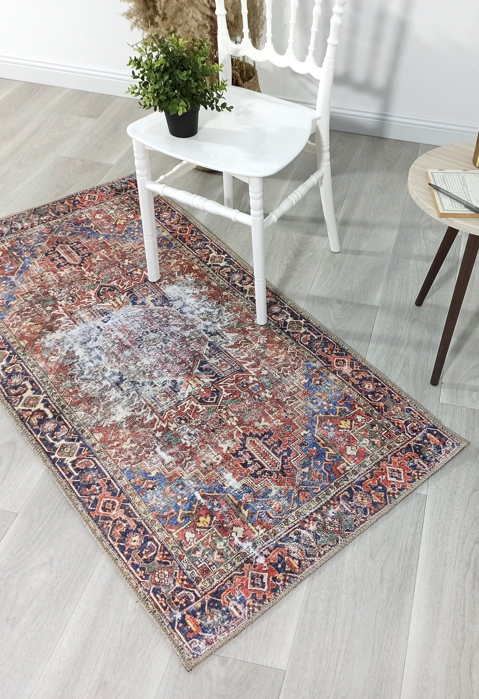 Esin Rug Persian Terracotta Red & Navy Blue Rug