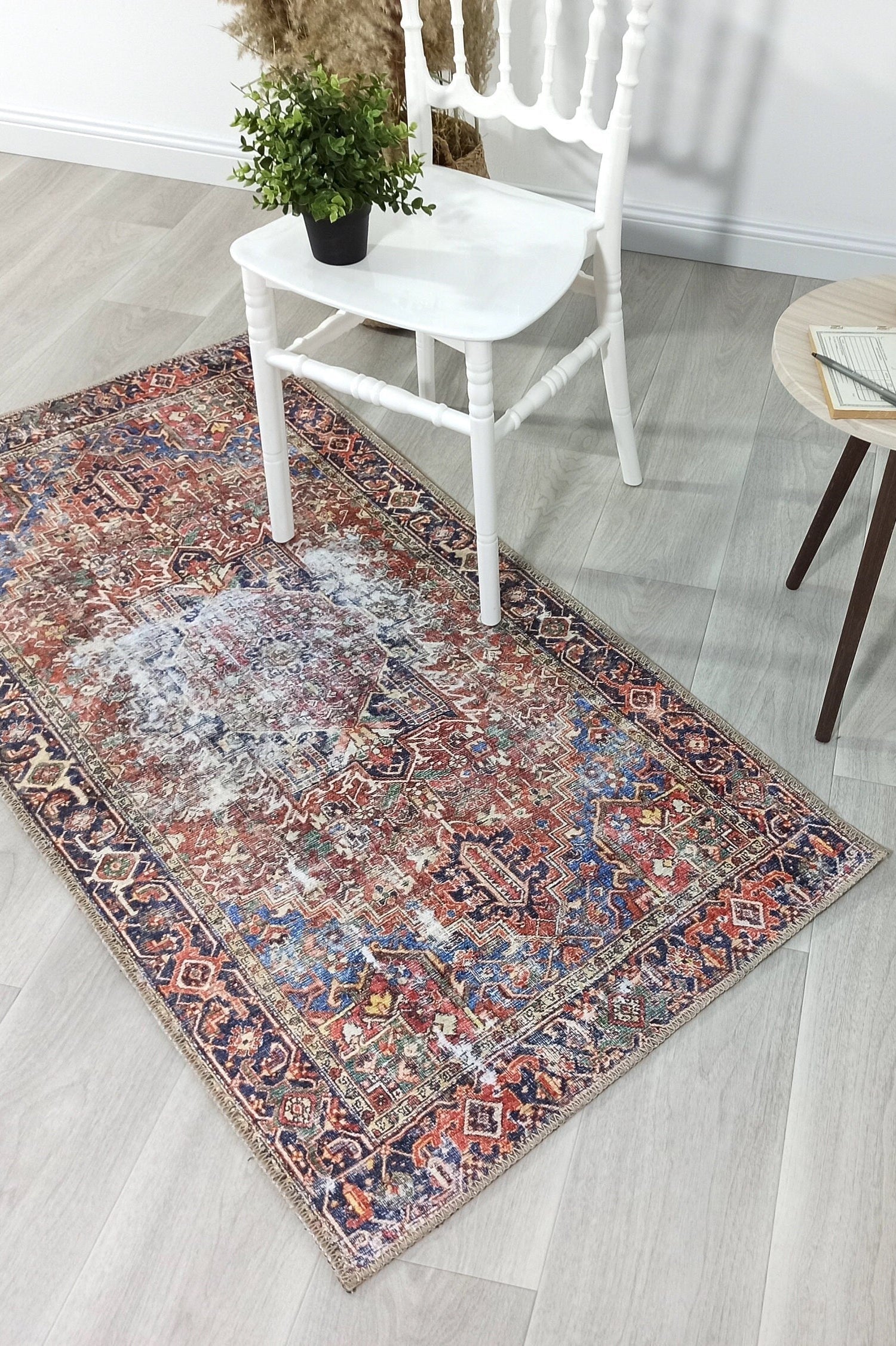 Esin Rug Persian Terracotta Red & Navy Blue Rug