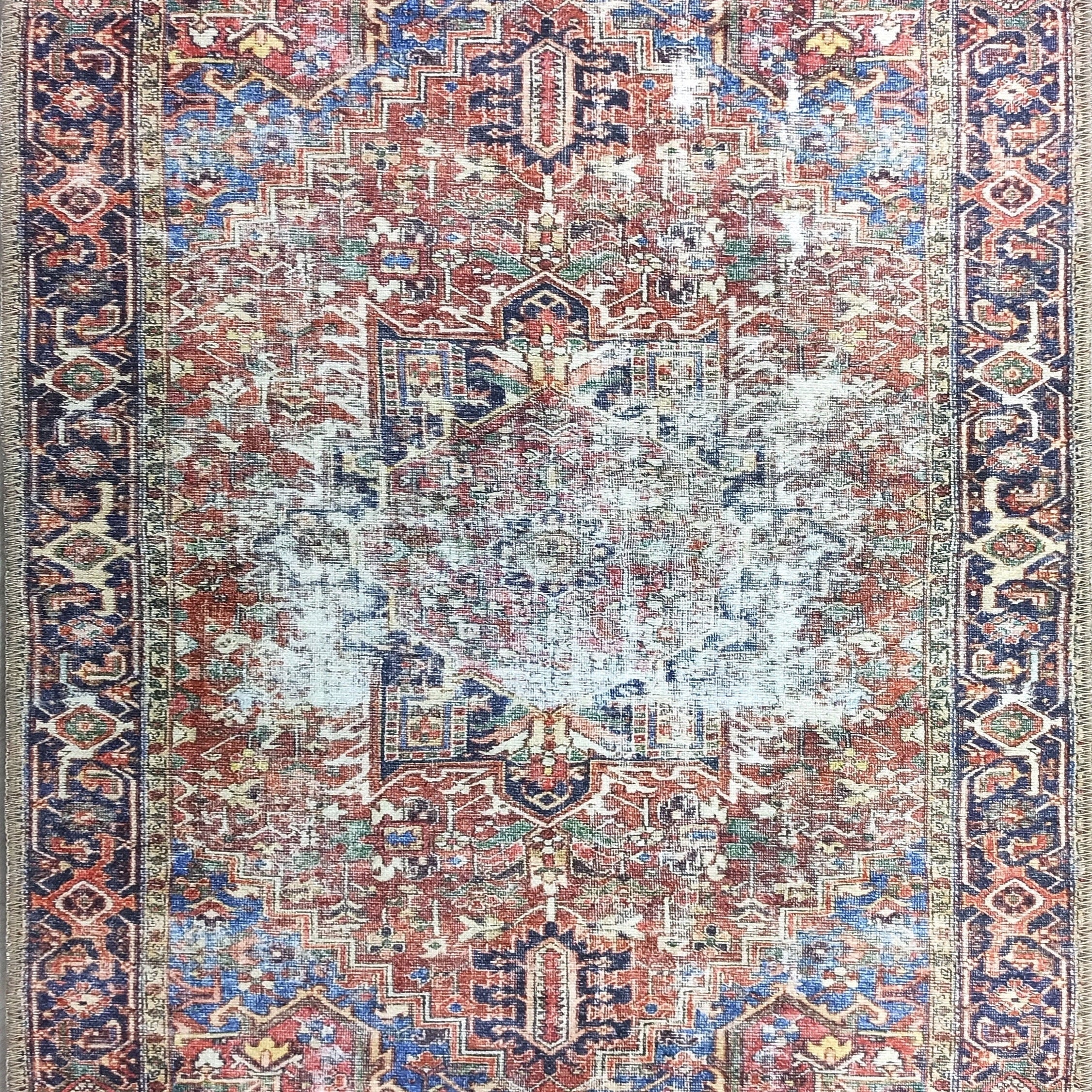 Esin Rug Persian Terracotta Red & Navy Blue Rug