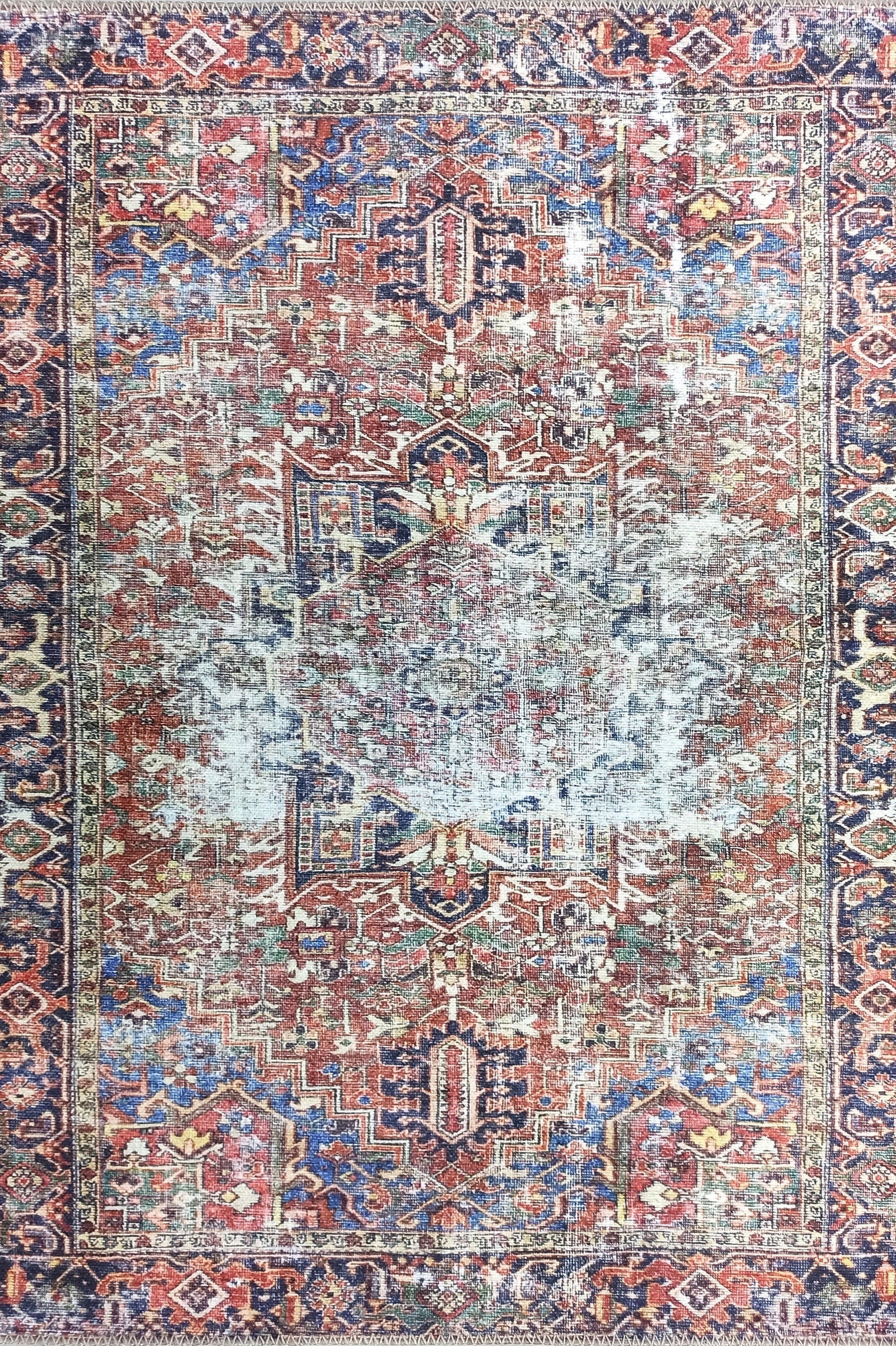 Esin Rug Persian Terracotta Red & Navy Blue Rug