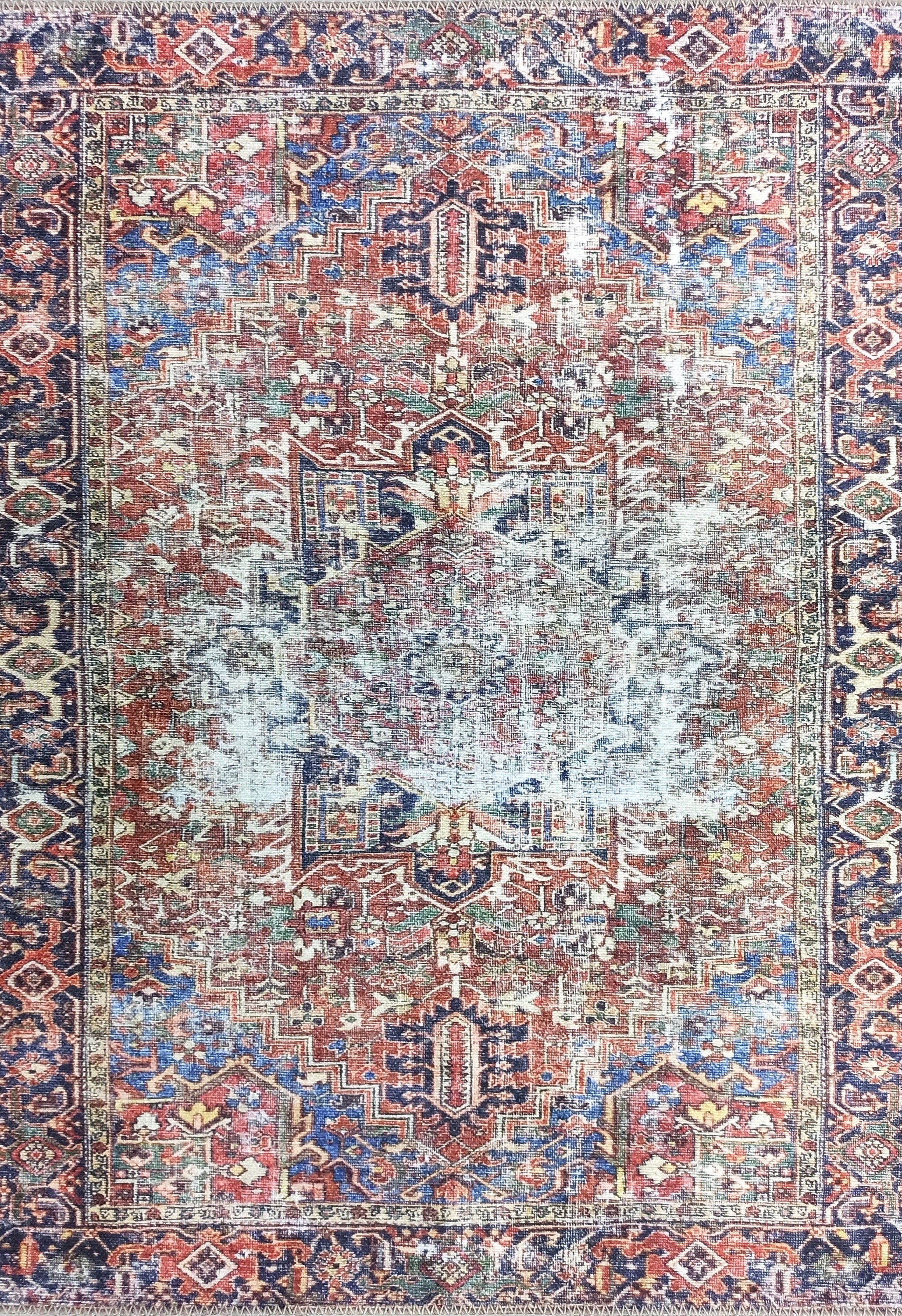 Esin Rug Persian Terracotta Red & Navy Blue Rug