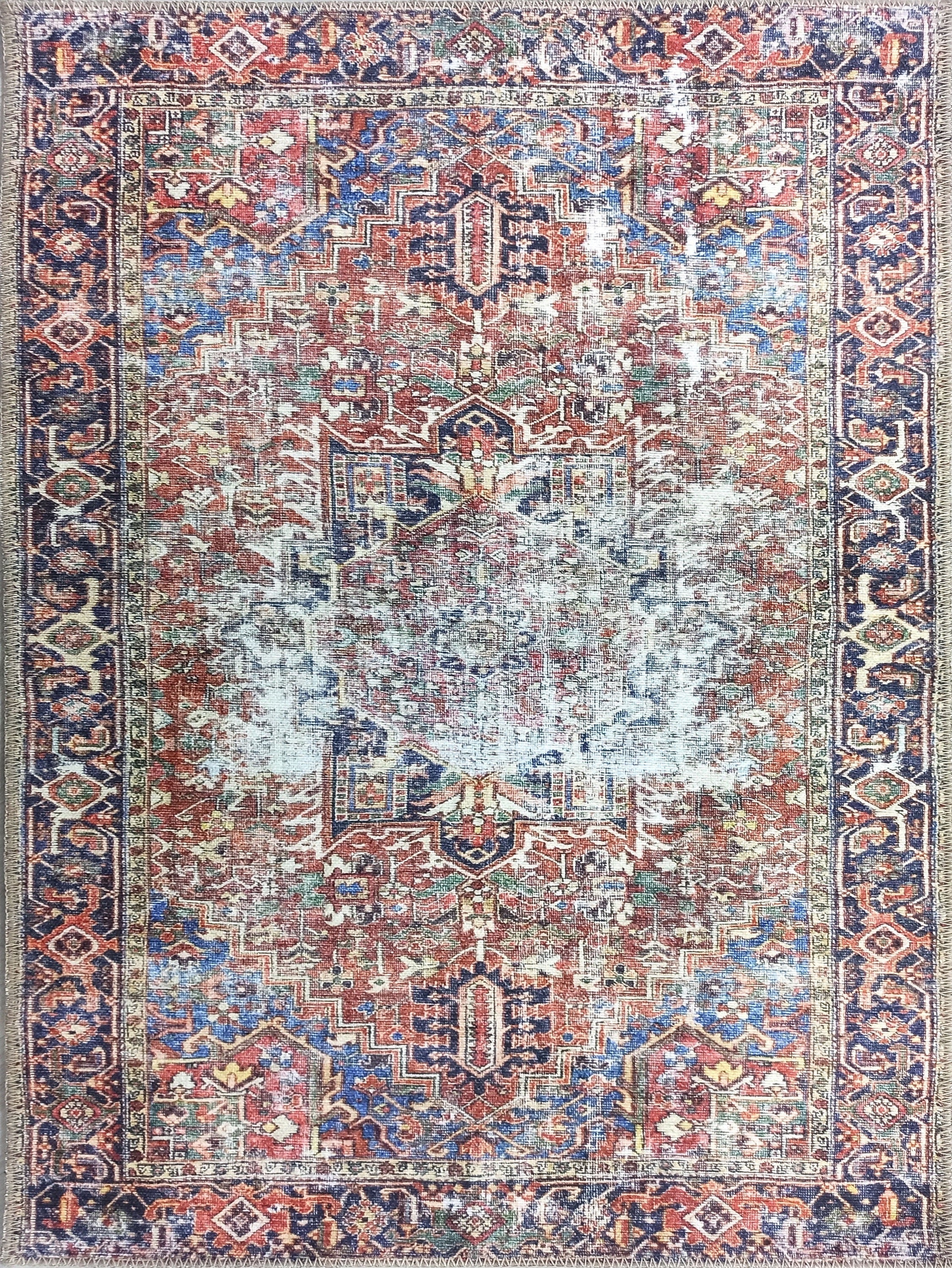 Esin Rug Persian Terracotta Red & Navy Blue Rug